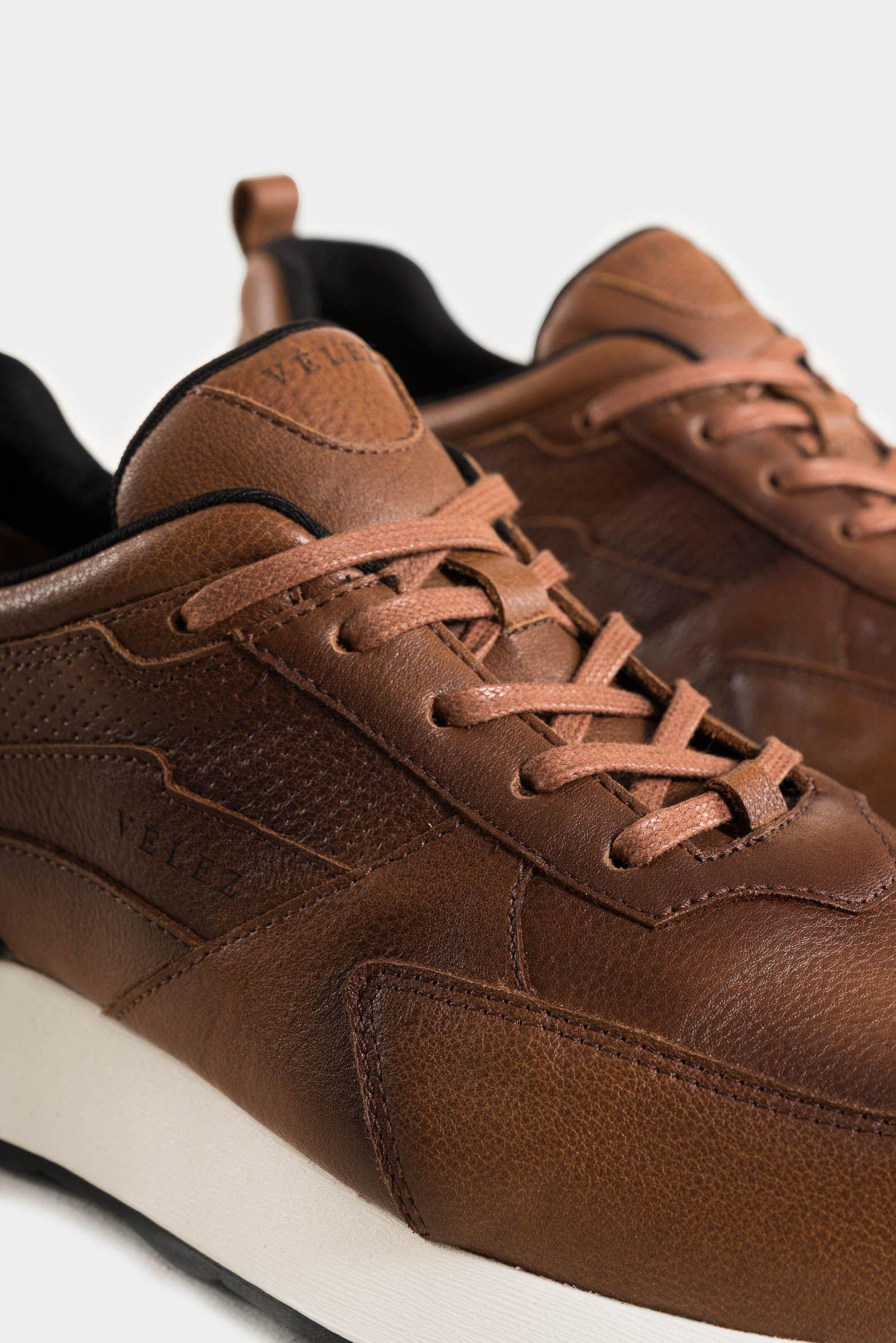 Zapatillas galis sahara de cuero liso para hombre cordón encerado Miel-4