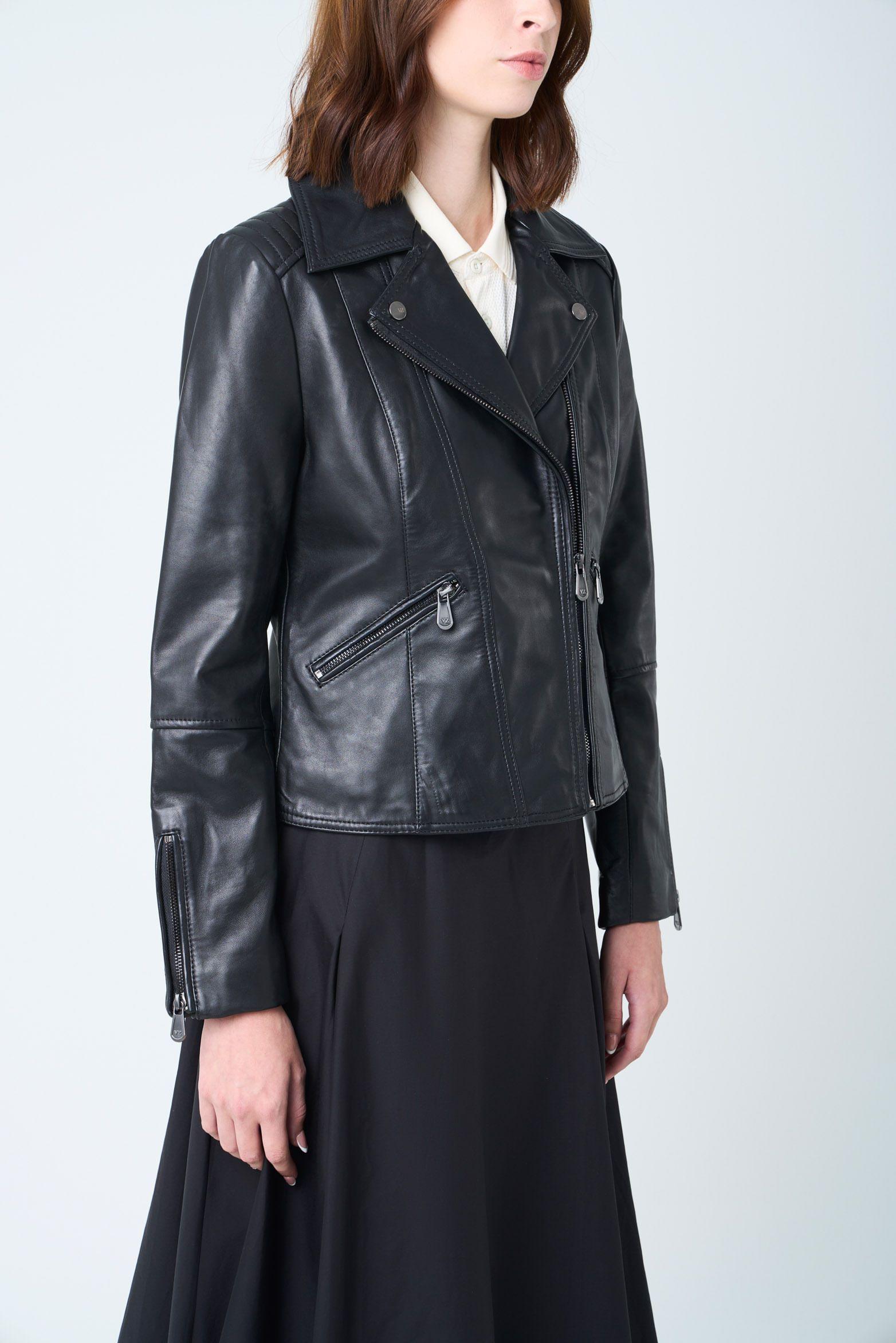 Chaqueta Biker Island de cuero para mujer fit ajustado negro-4
