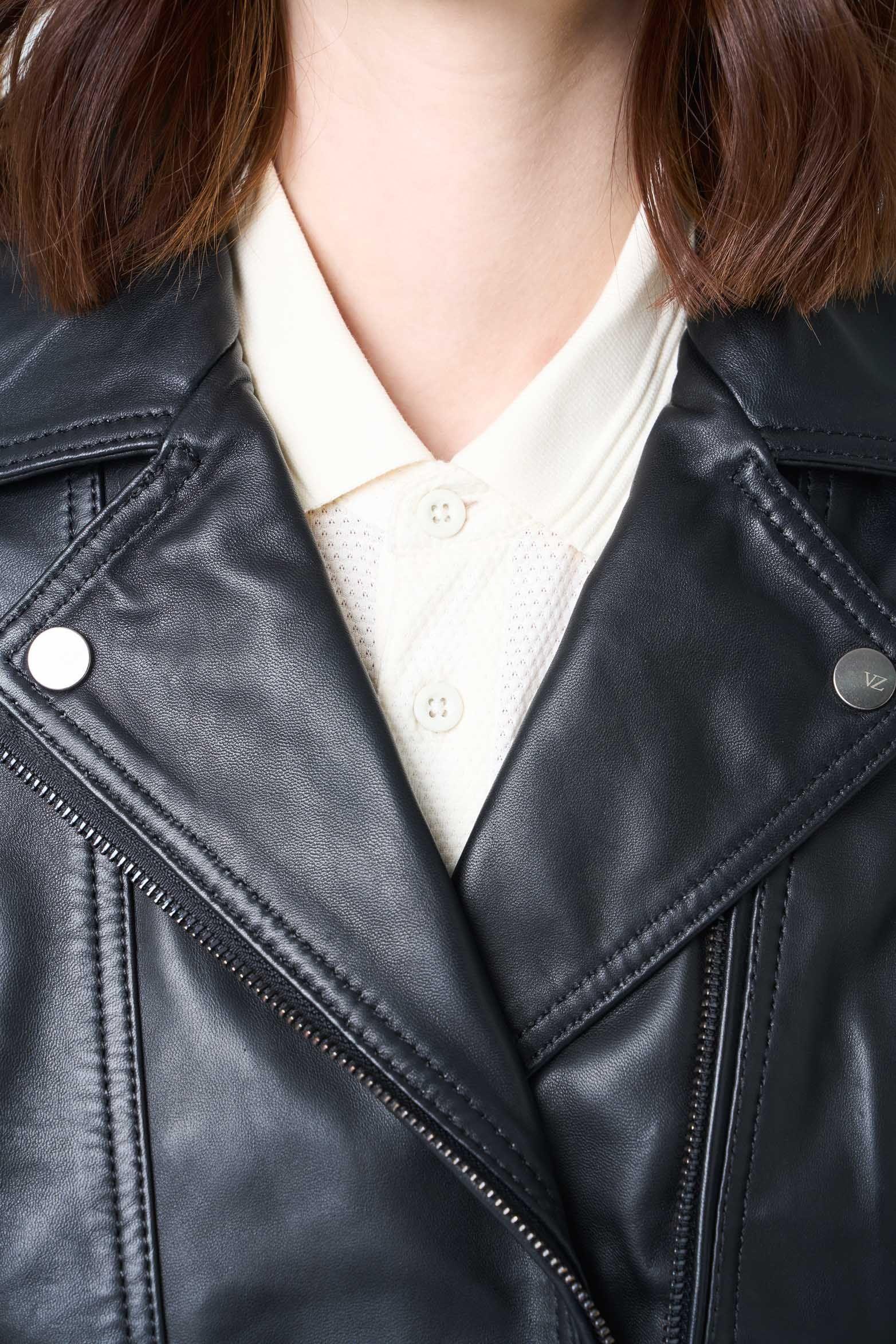 Chaqueta Biker Island de cuero para mujer fit ajustado negro-5
