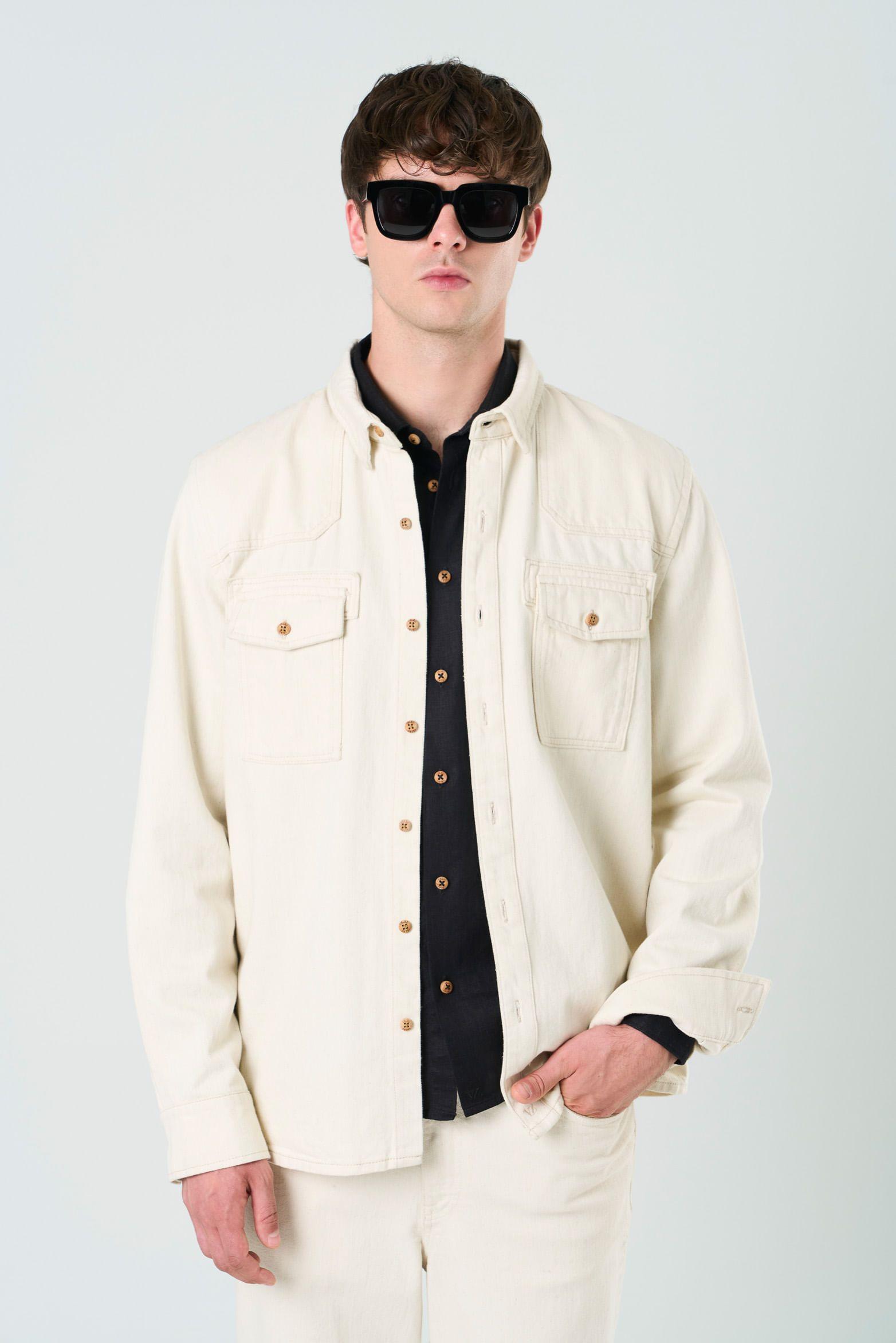 Vélez Sobrecamisa Manga Larga Elon Hombre Semi Fitted Crema-0