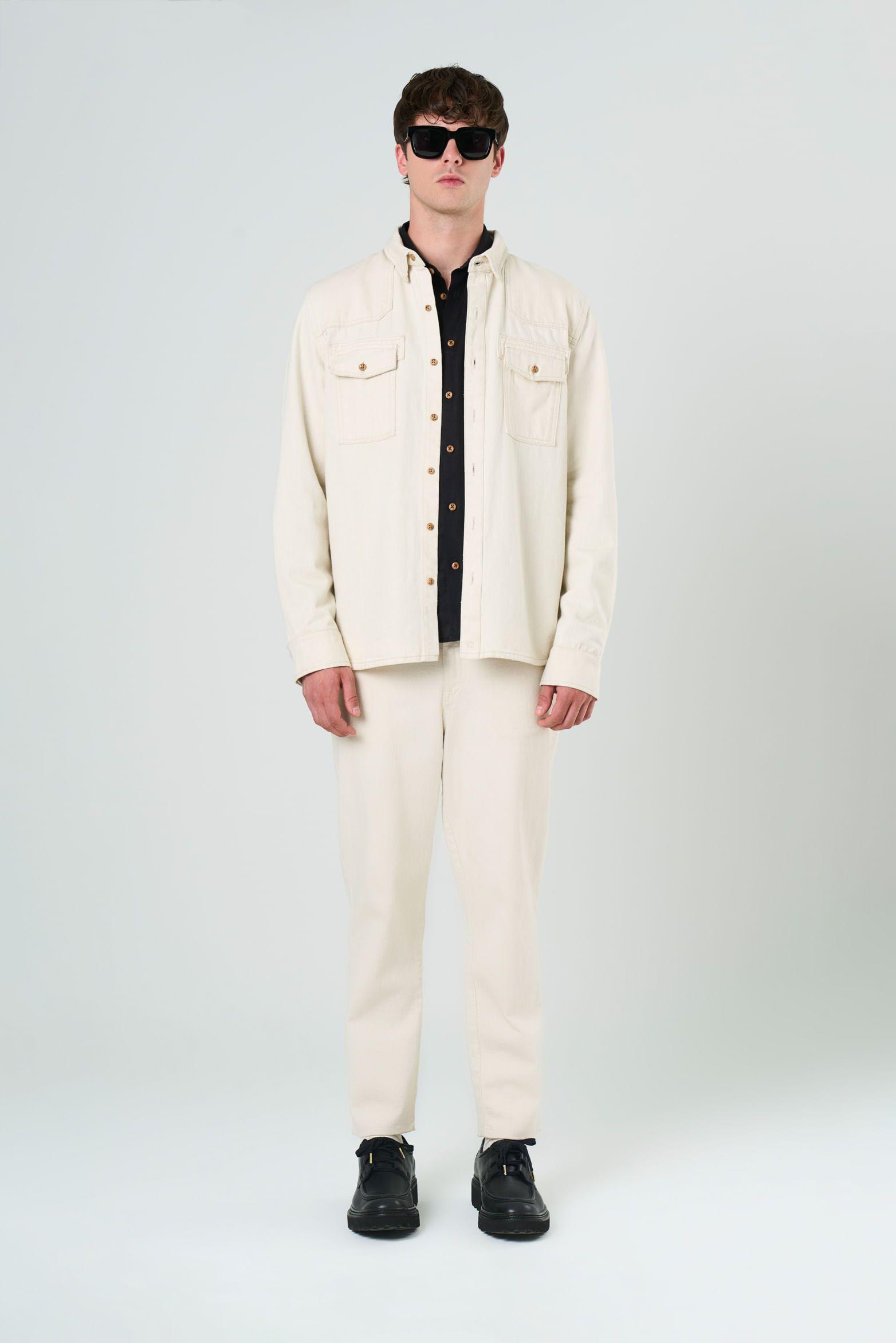 Vélez Sobrecamisa Manga Larga Elon Hombre Semi Fitted Crema-3