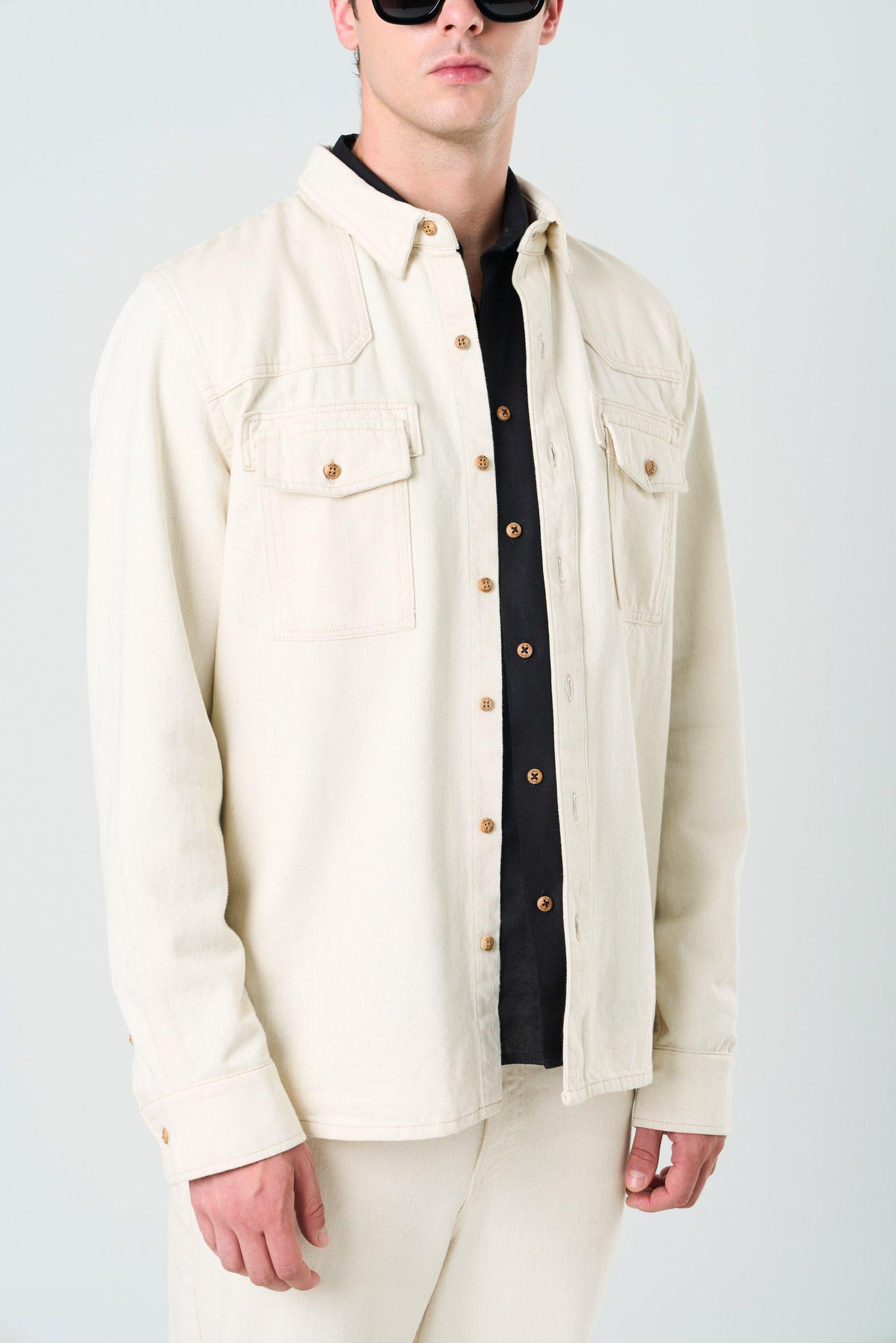Vélez Sobrecamisa Manga Larga Elon Hombre Semi Fitted Crema-4