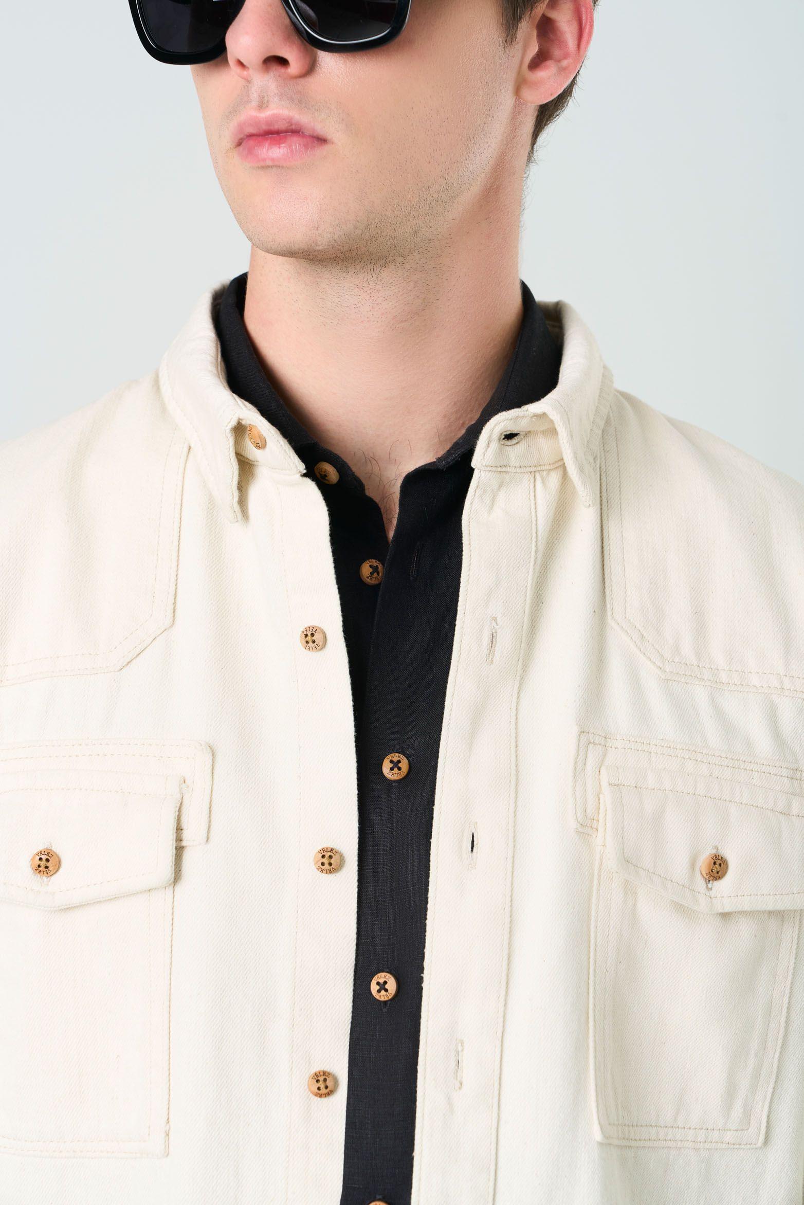 Vélez Sobrecamisa Manga Larga Elon Hombre Semi Fitted Crema-5