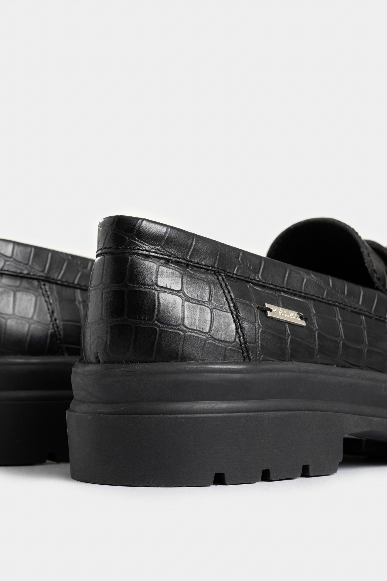 Mocasines tractorados de cuero folia para mujer detalle taches Negro-4
