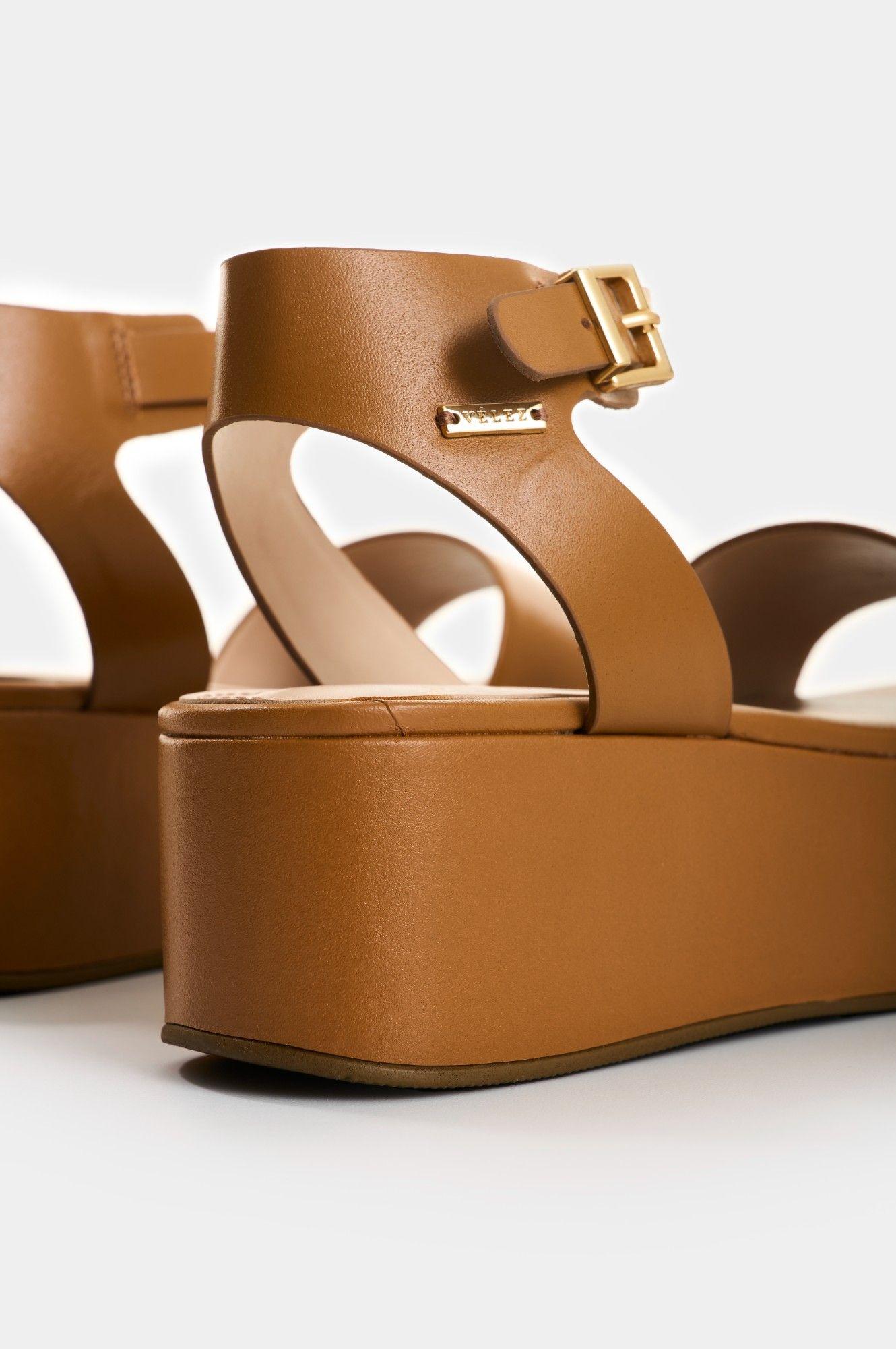 Vélez Sandalia Plataforma De Cuero Para Mujer Soren Miel-4