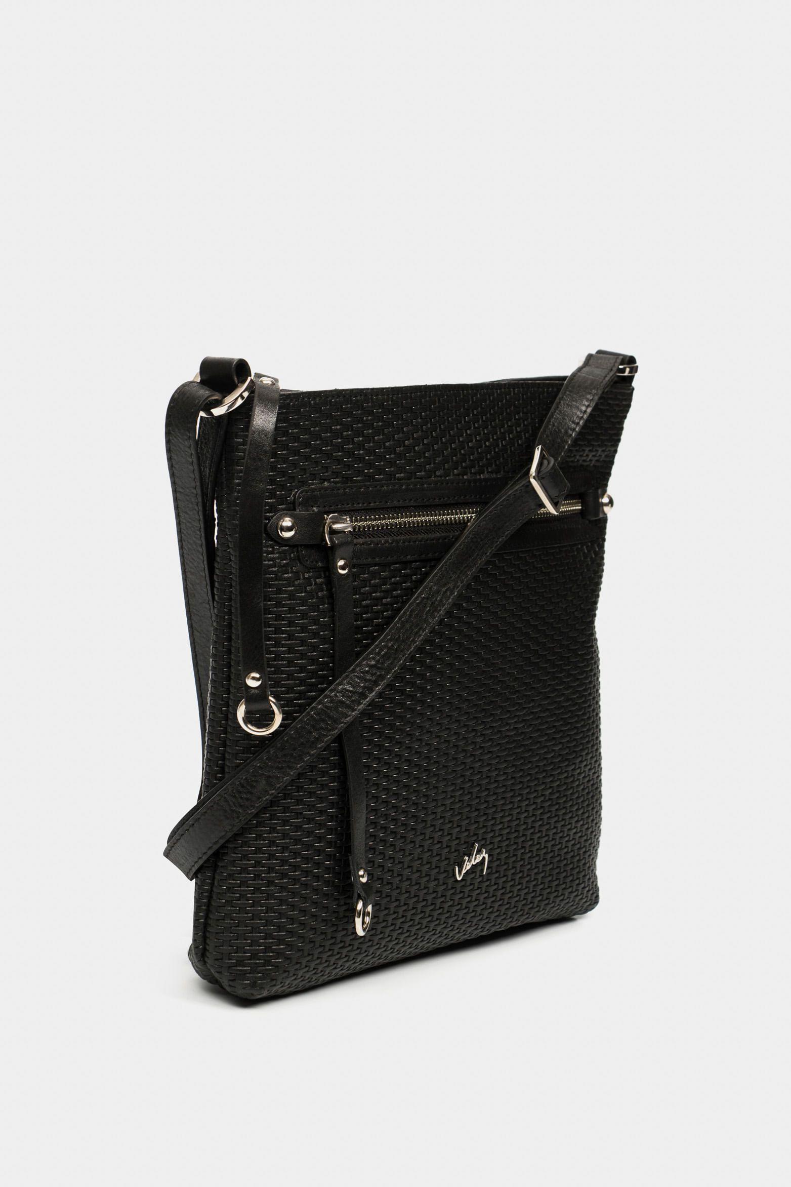 Manos libres basic de cuero para mujer grabado placa tejido negro-2