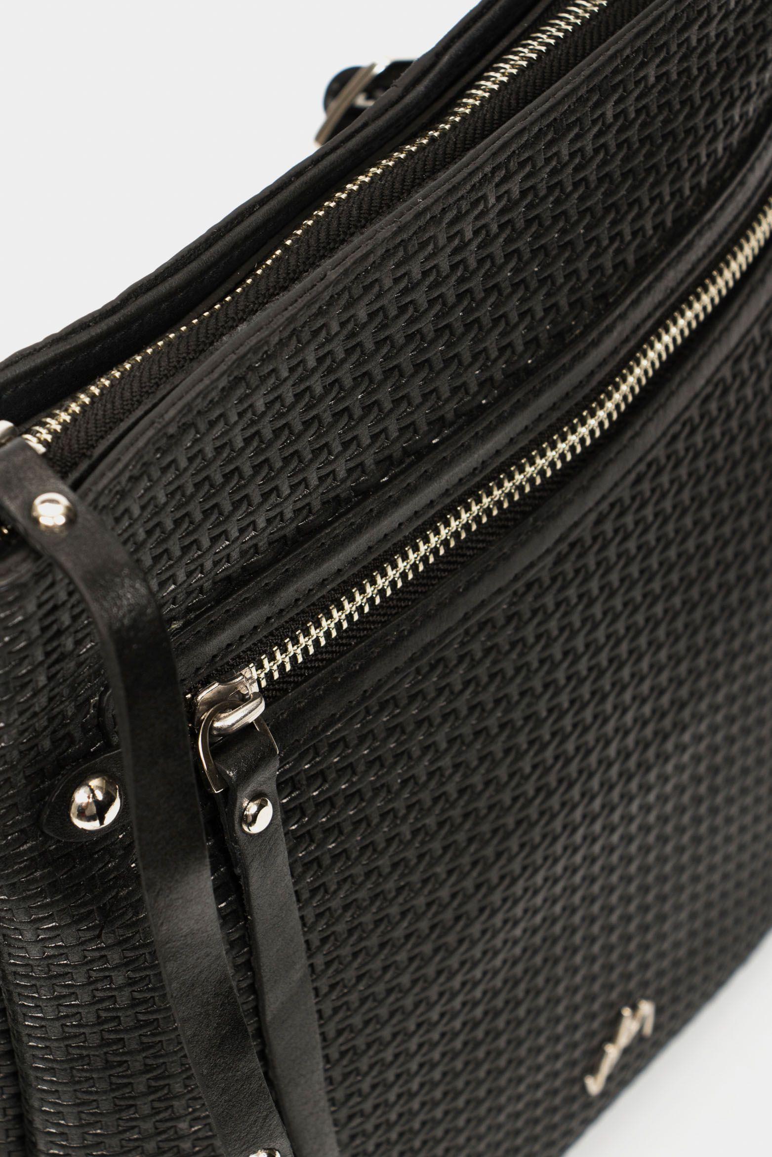 Manos libres basic de cuero para mujer grabado placa tejido negro-4