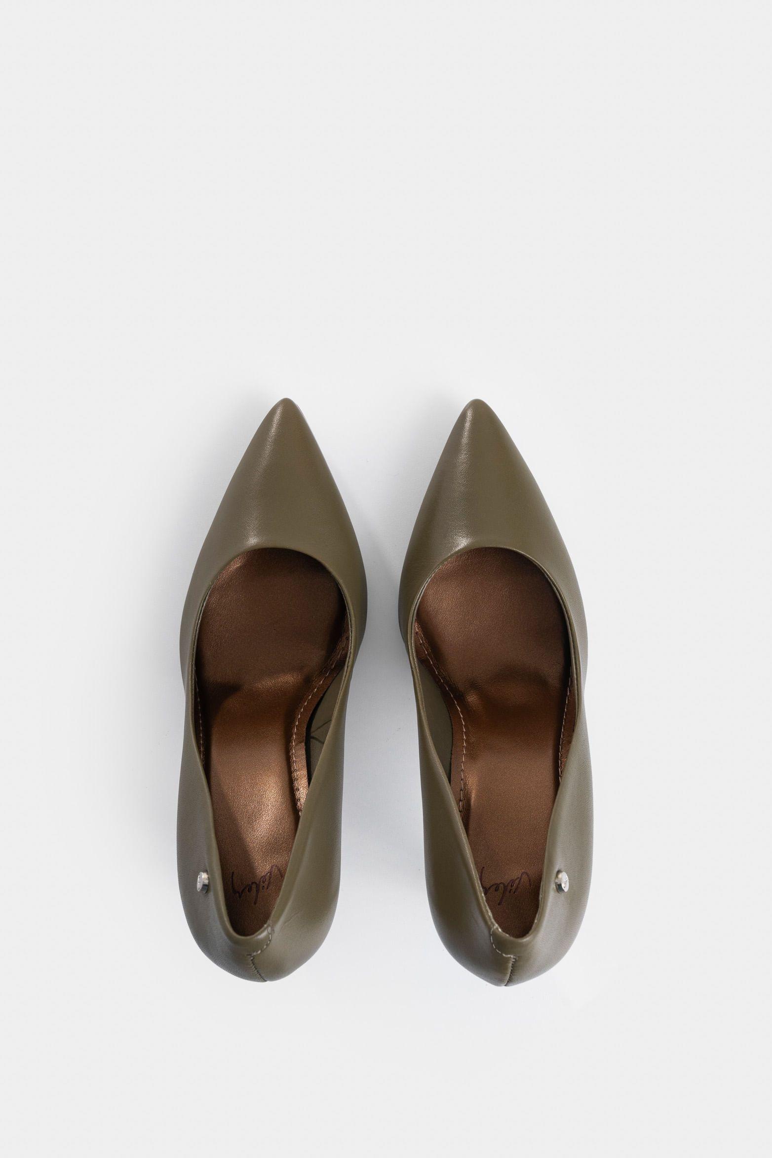 Vélez Tacos Cerrados De Cuero Liso Verde-3