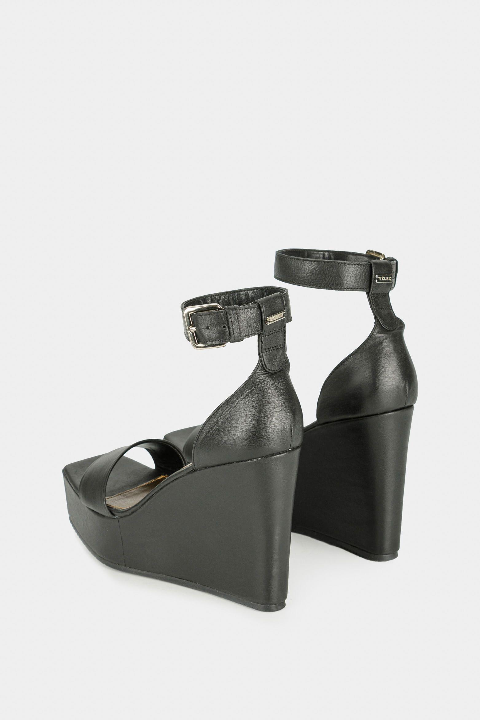 Vélez Sandalia Cortázar De Cuero Mujer Plataforma Alta Negro-2