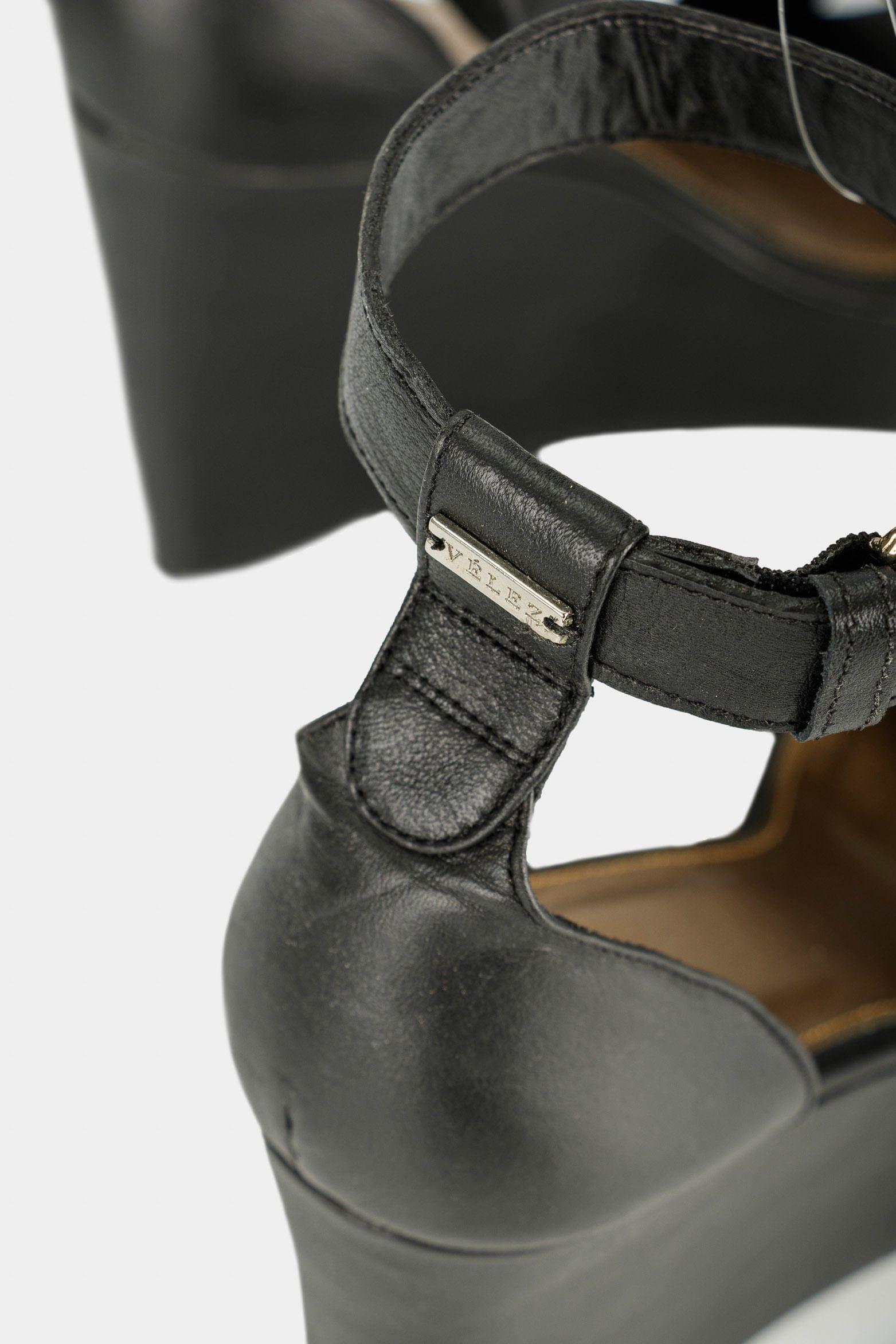 Vélez Sandalia Cortázar De Cuero Mujer Plataforma Alta Negro-4