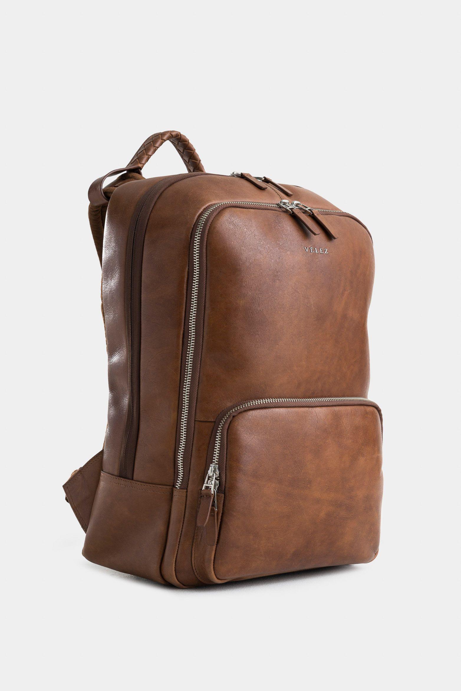 Vélez Mochila Támesis De Cuero Para Hombre Silueta Slim Miel-1