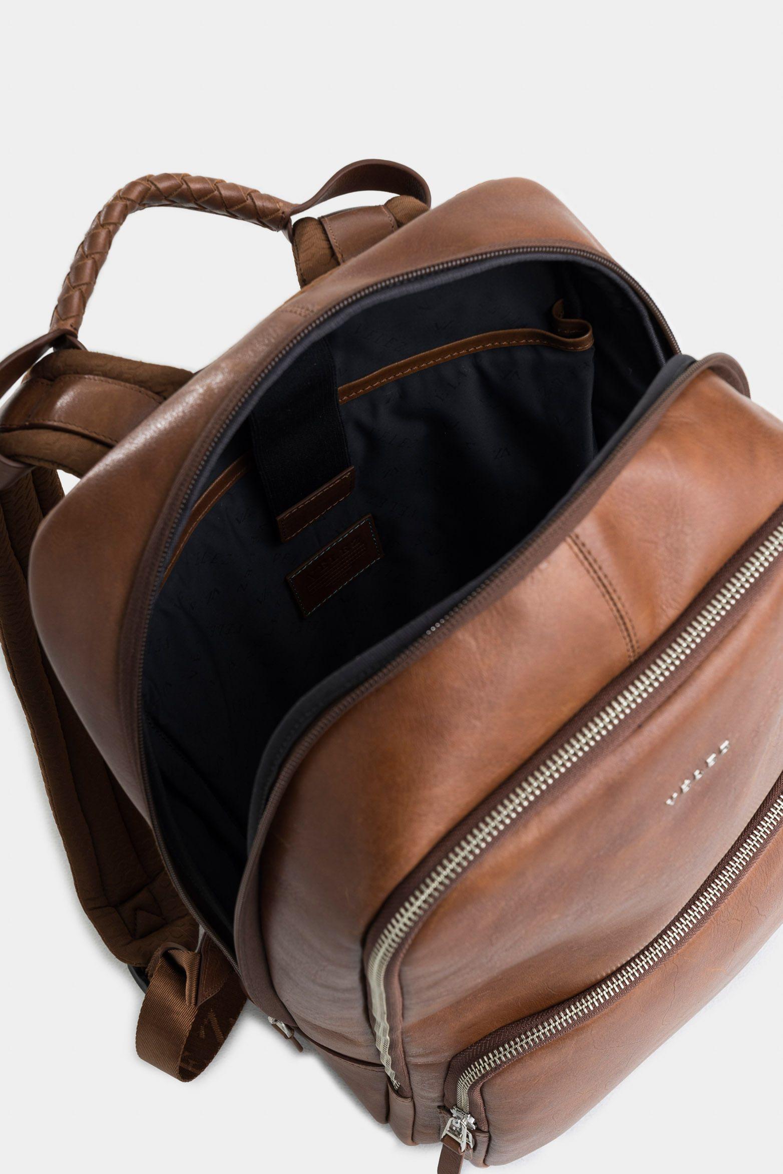 Vélez Mochila Támesis De Cuero Para Hombre Silueta Slim Miel-3