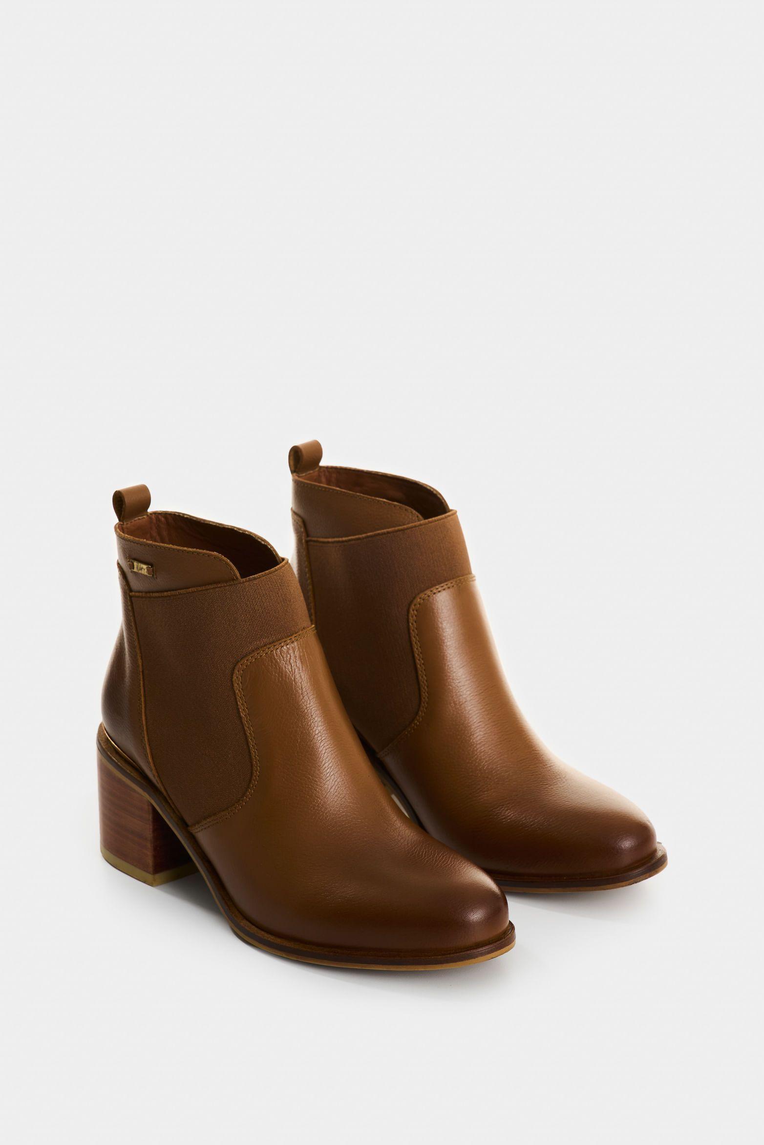 Vélez Botines Tacón De Cuero Aplique Miel-1