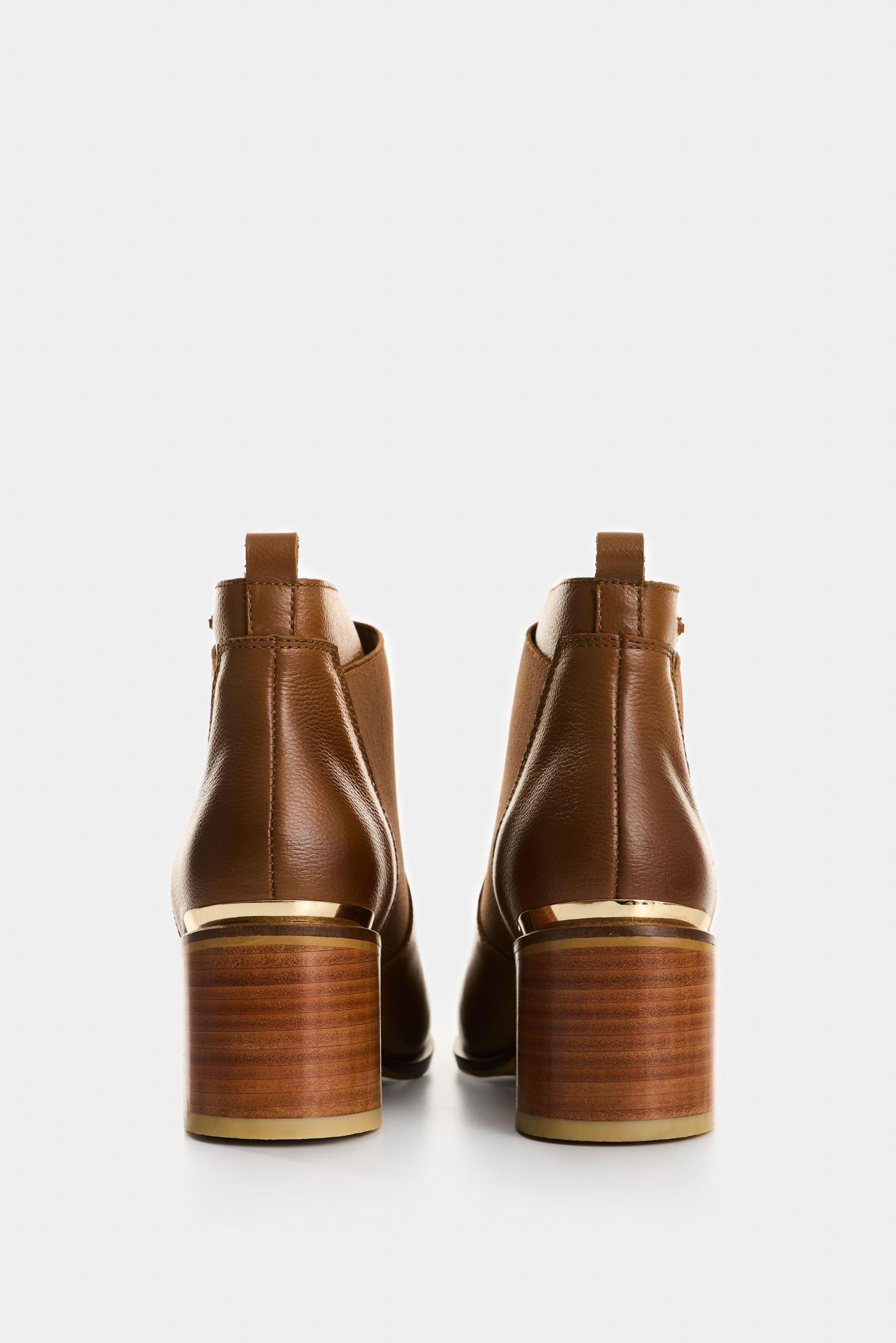 Vélez Botines Tacón De Cuero Aplique Miel-2