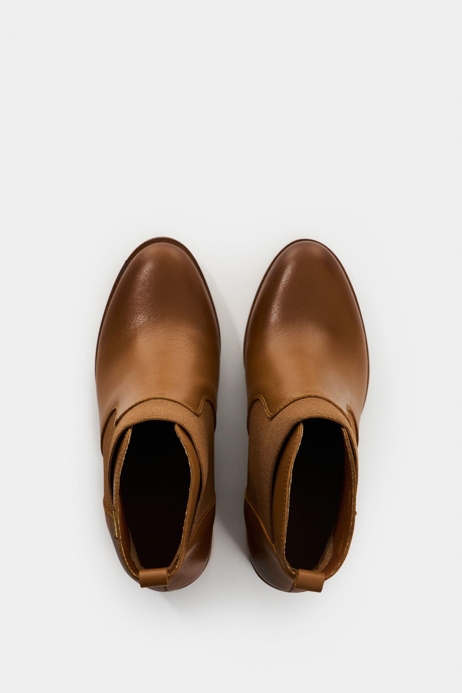 Vélez Botines Tacón De Cuero Aplique Miel-3