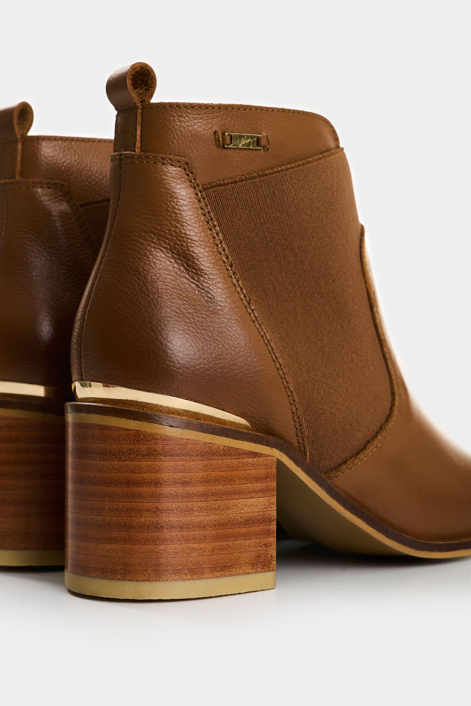 Vélez Botines Tacón De Cuero Aplique Miel-4