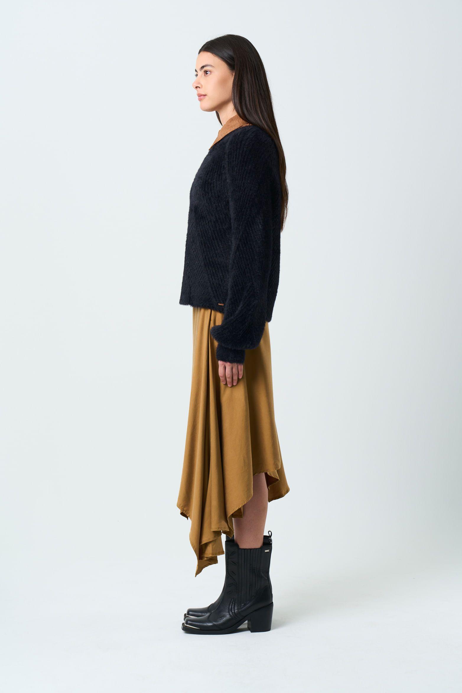 Vélez Sweater Liora Para Mujer Acanalado Asimétrico Negro-1