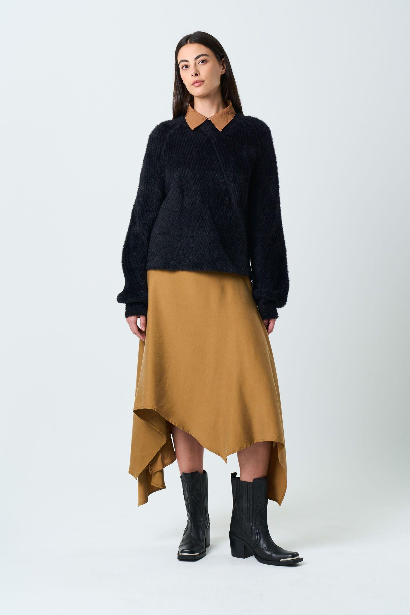 Vélez Sweater Liora Para Mujer Acanalado Asimétrico Negro-3