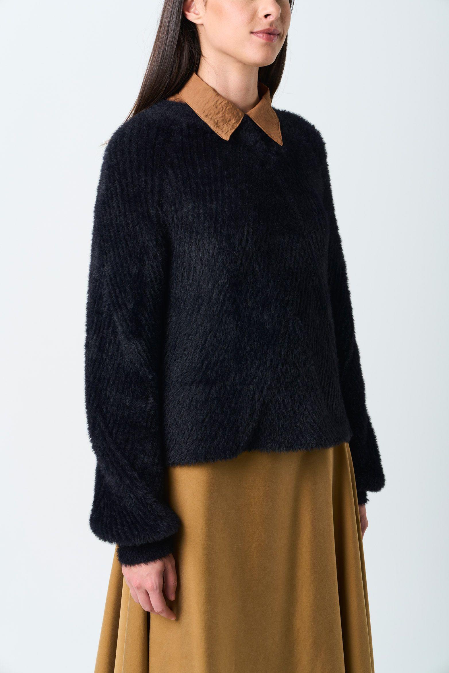 Vélez Sweater Liora Para Mujer Acanalado Asimétrico Negro-4