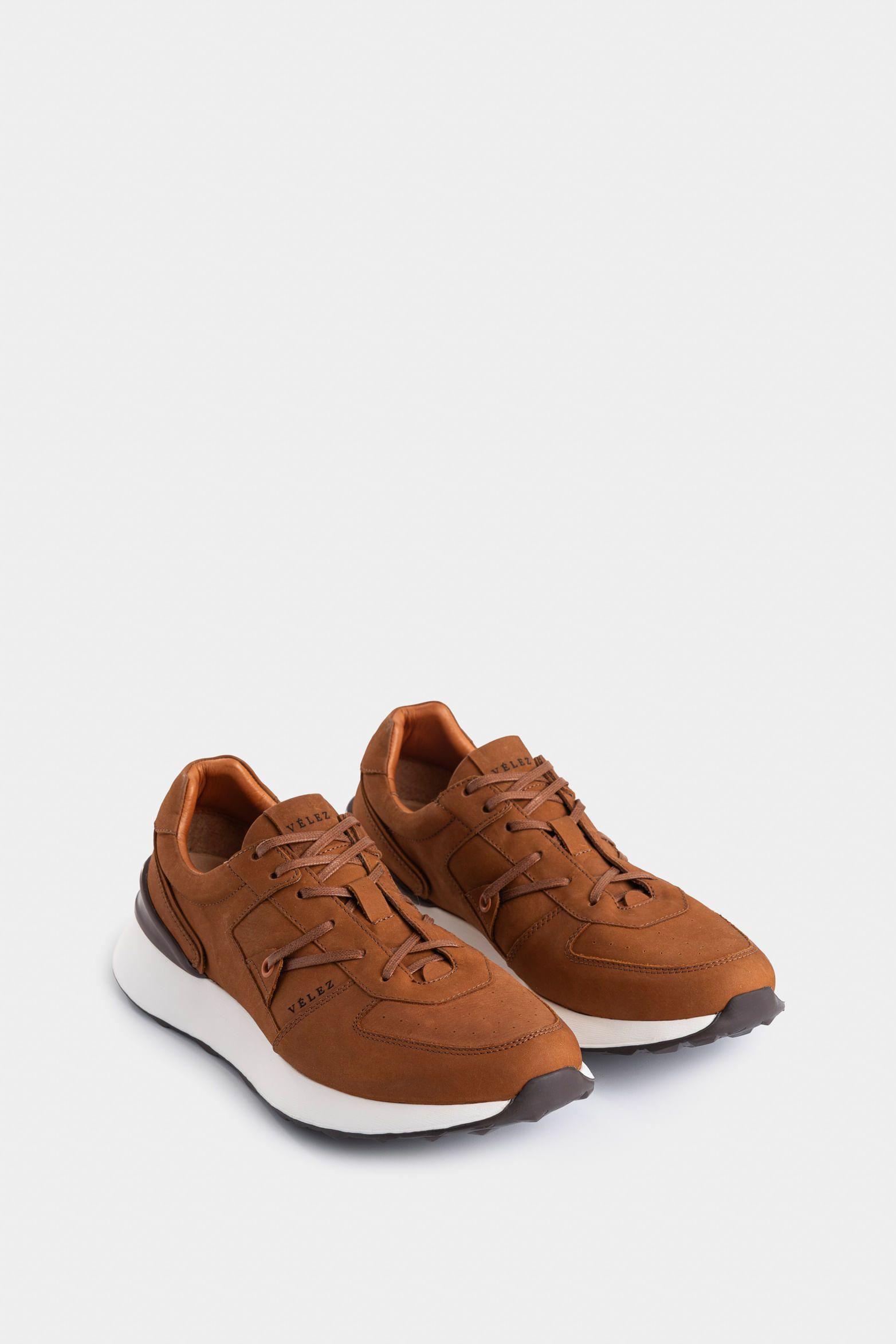 Tenis Enif de cuero para hombre detalles en contraste miel-1