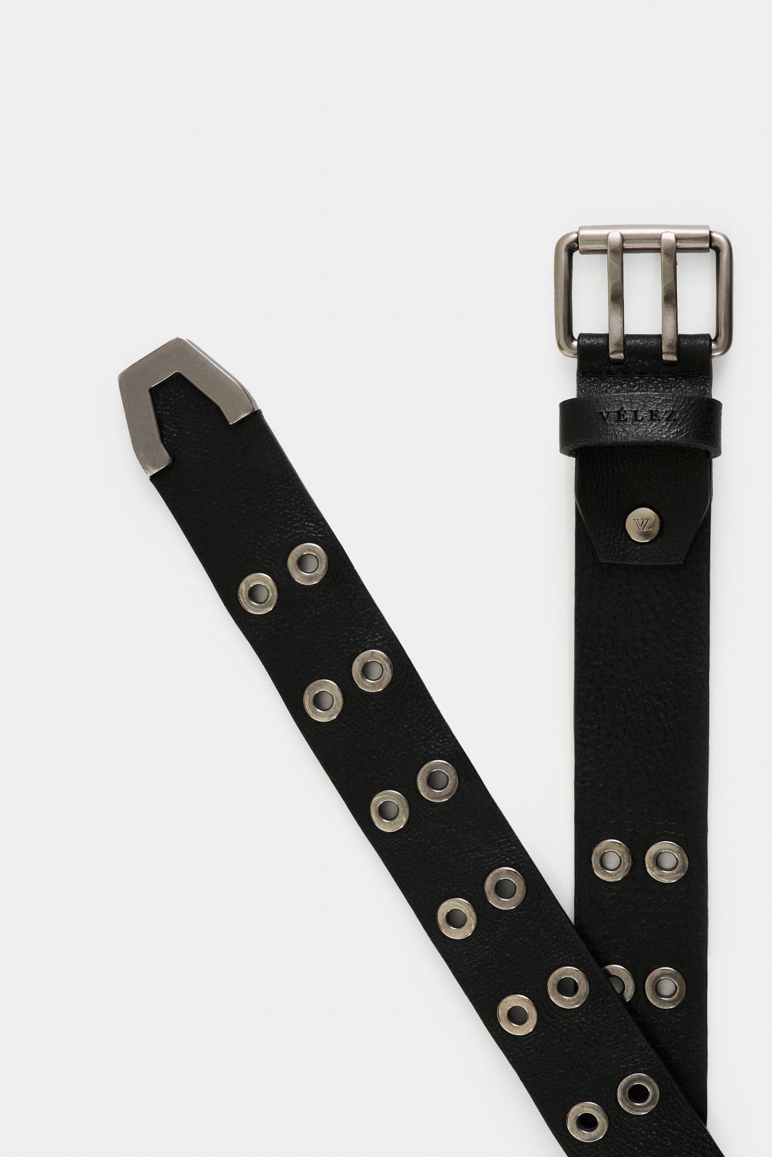 Vélez Cinturón Unifaz Lumen Cuero Mujer Ojaletes Negro-2