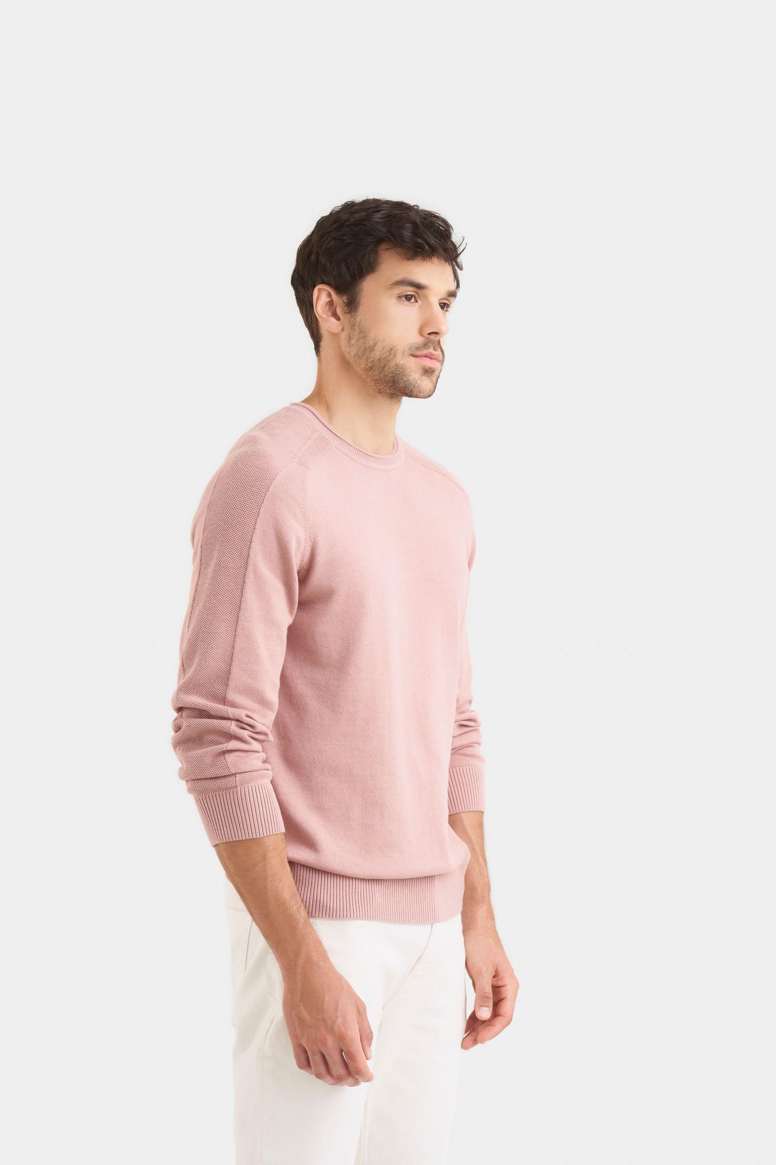 Sweater tejido en algodón para hombre manga ranglan Rosado-2