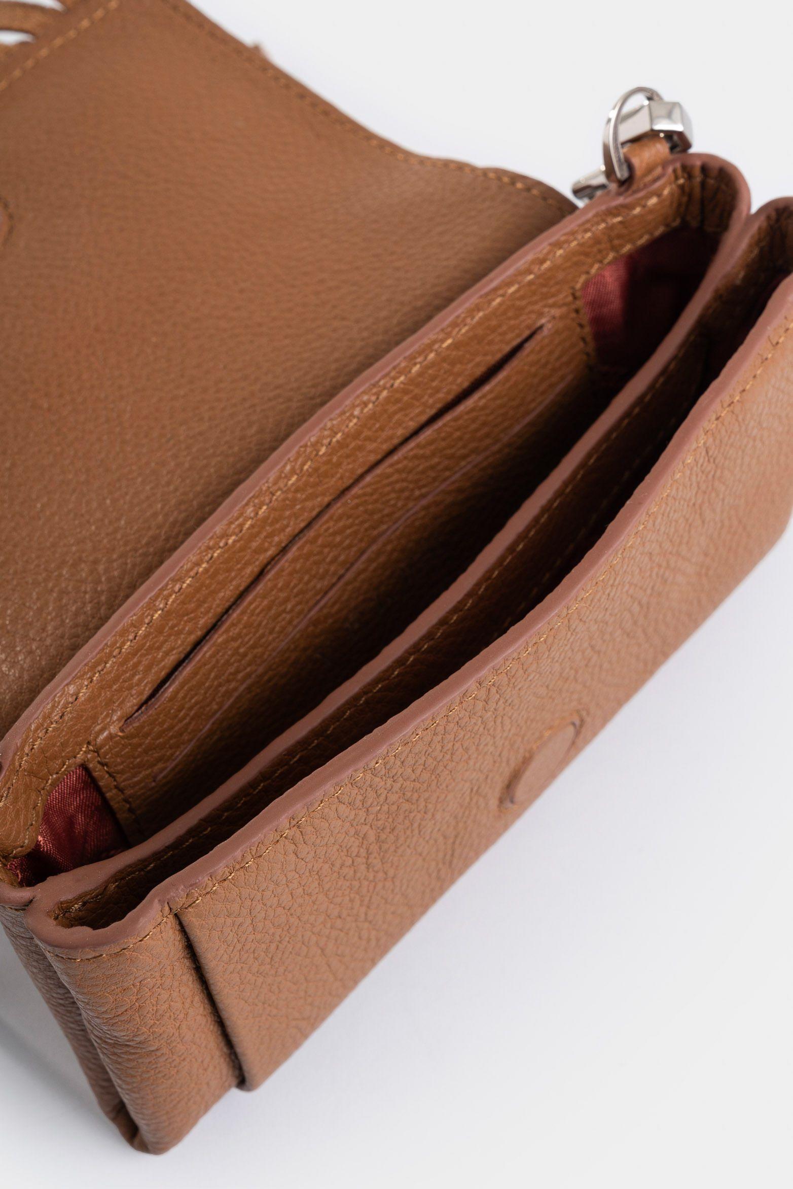 Mini manos libres Tabit de cuero para mujer flecos miel-4