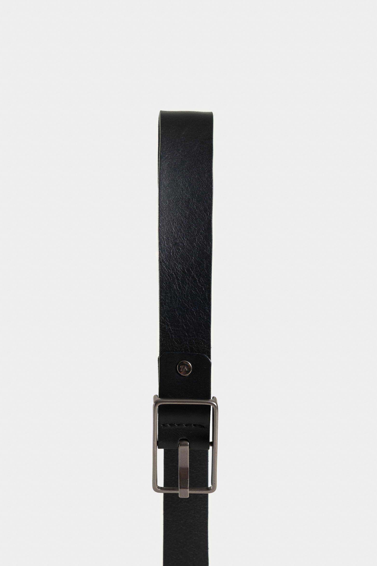 Cinturón unifaz samur de cuero para hombre hebilla cuadrada negro-1