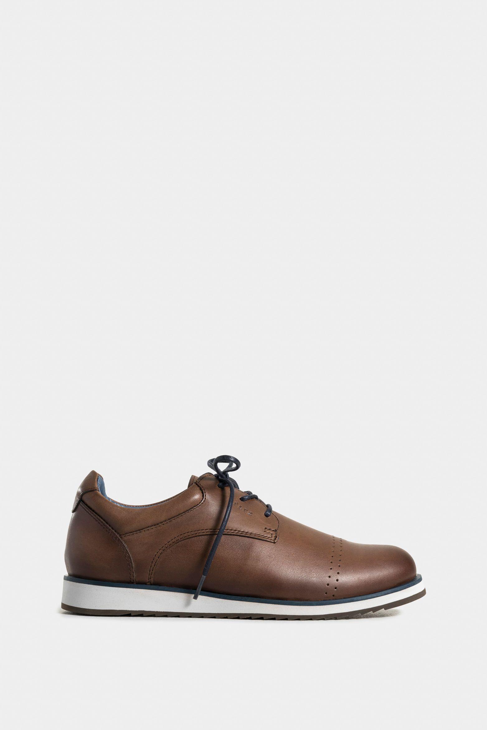 Zapatos cordón piero de cuero para hombre suela con apariencia deportiva café-0