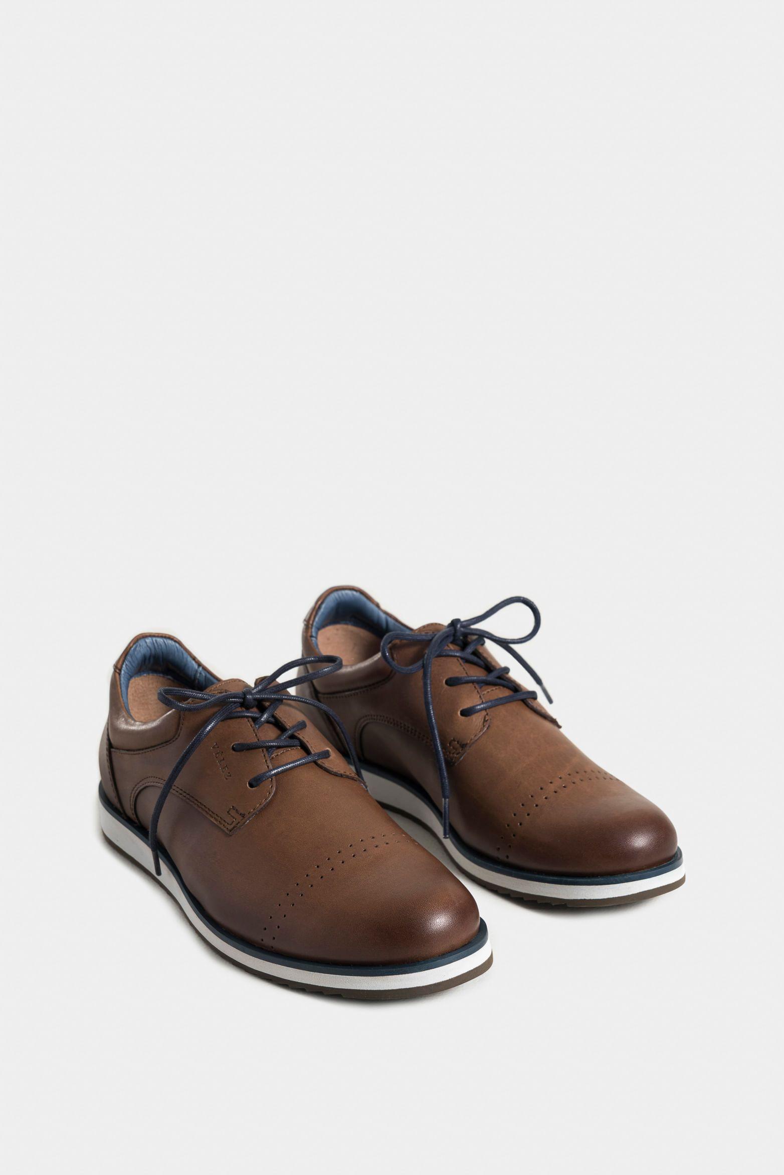 Zapatos cordón piero de cuero para hombre suela con apariencia deportiva café-1