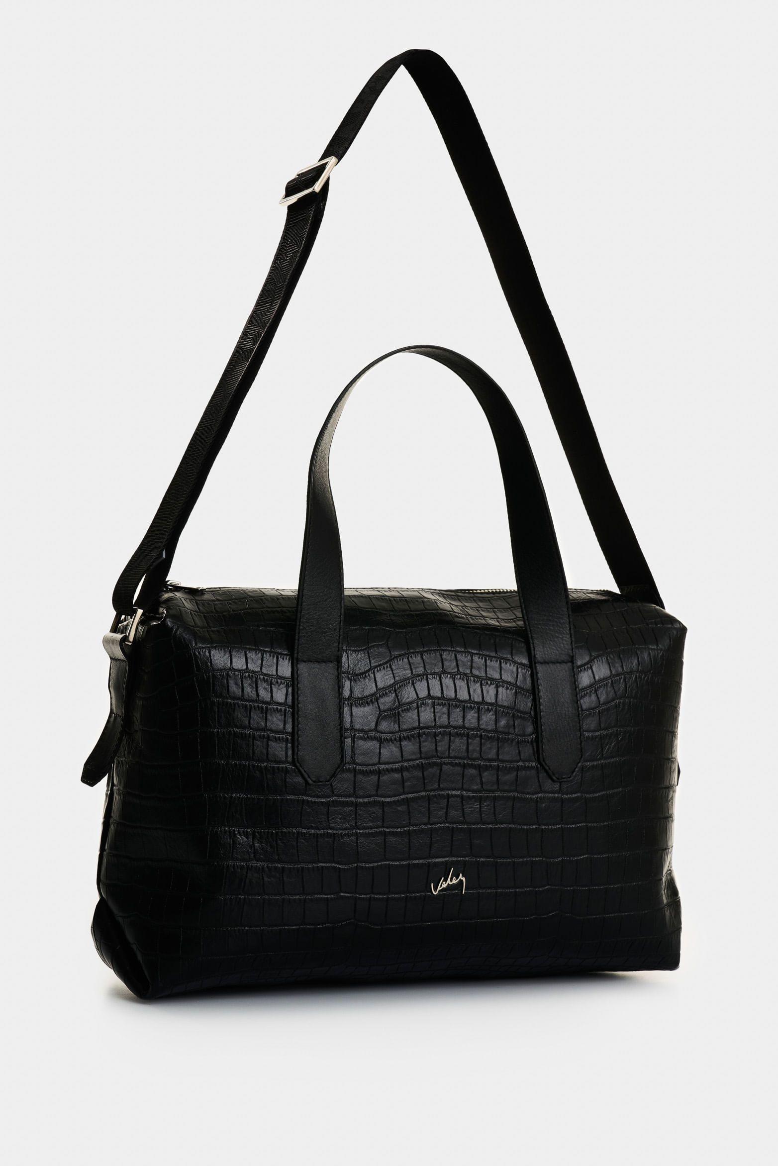 Bowling Nómada de cuero para mujer grabado Negro-1