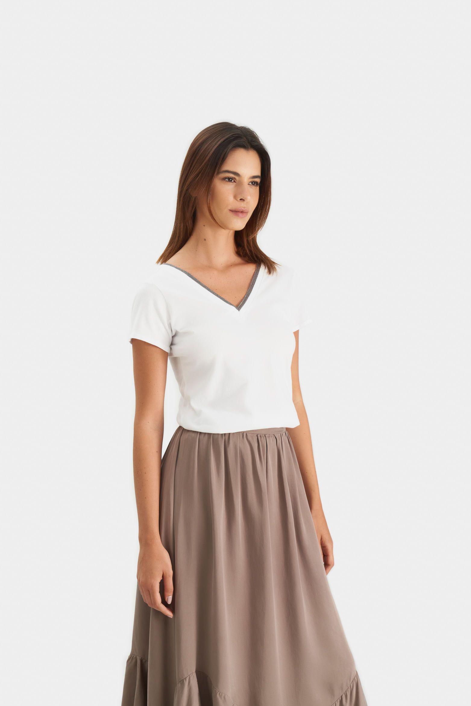 Vélez Polera Básica Mujer Millaré Metálico corativo Blanco-2