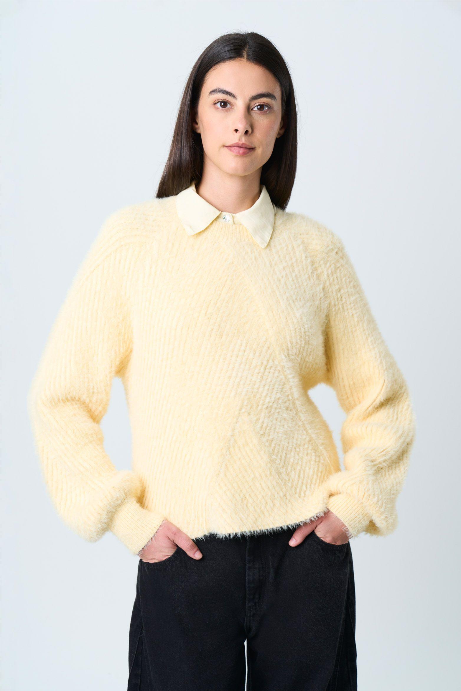 Vélez Sweater Liora Para Mujer Acanalado Asimétrico Amarillo-0