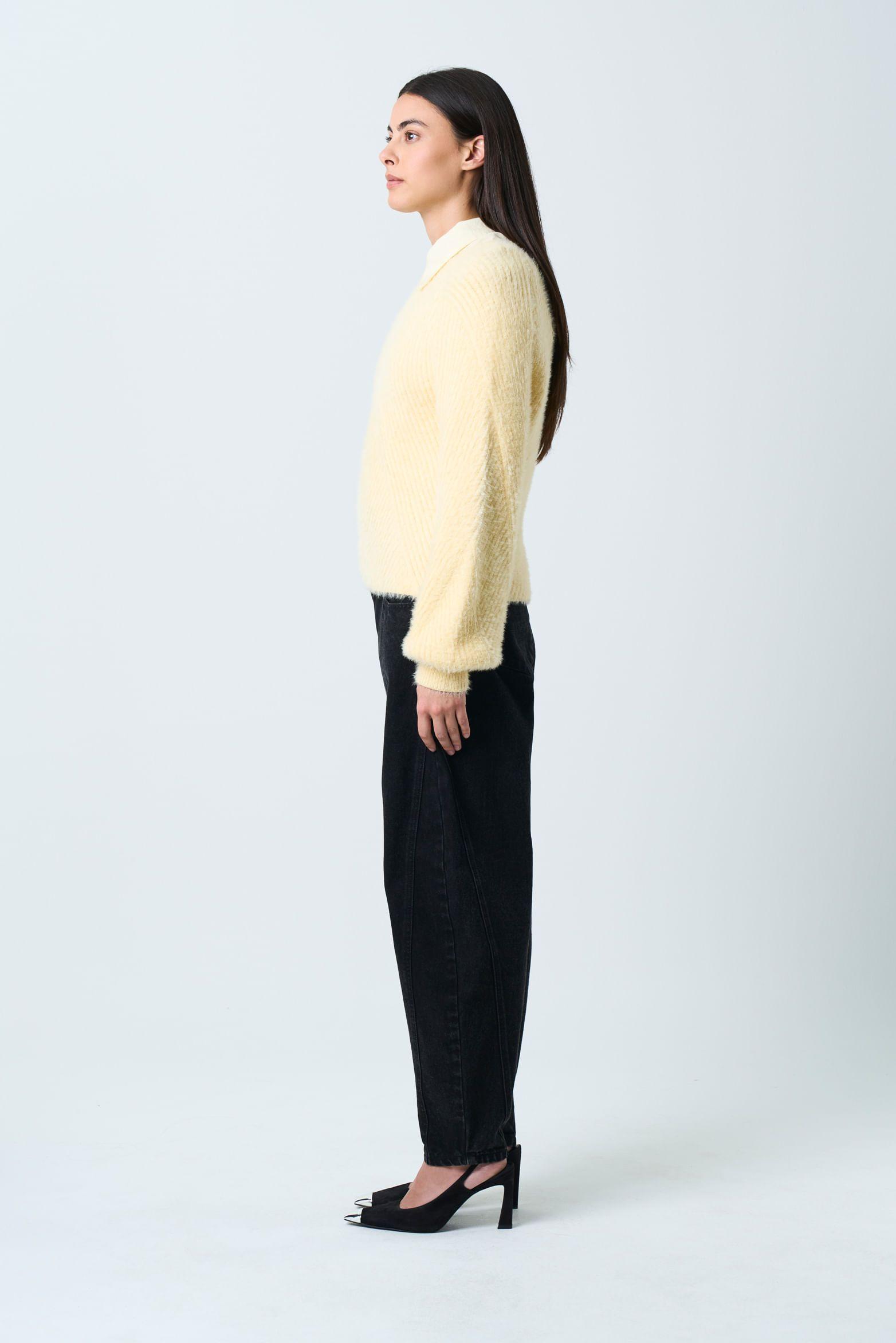 Vélez Sweater Liora Para Mujer Acanalado Asimétrico Amarillo-1