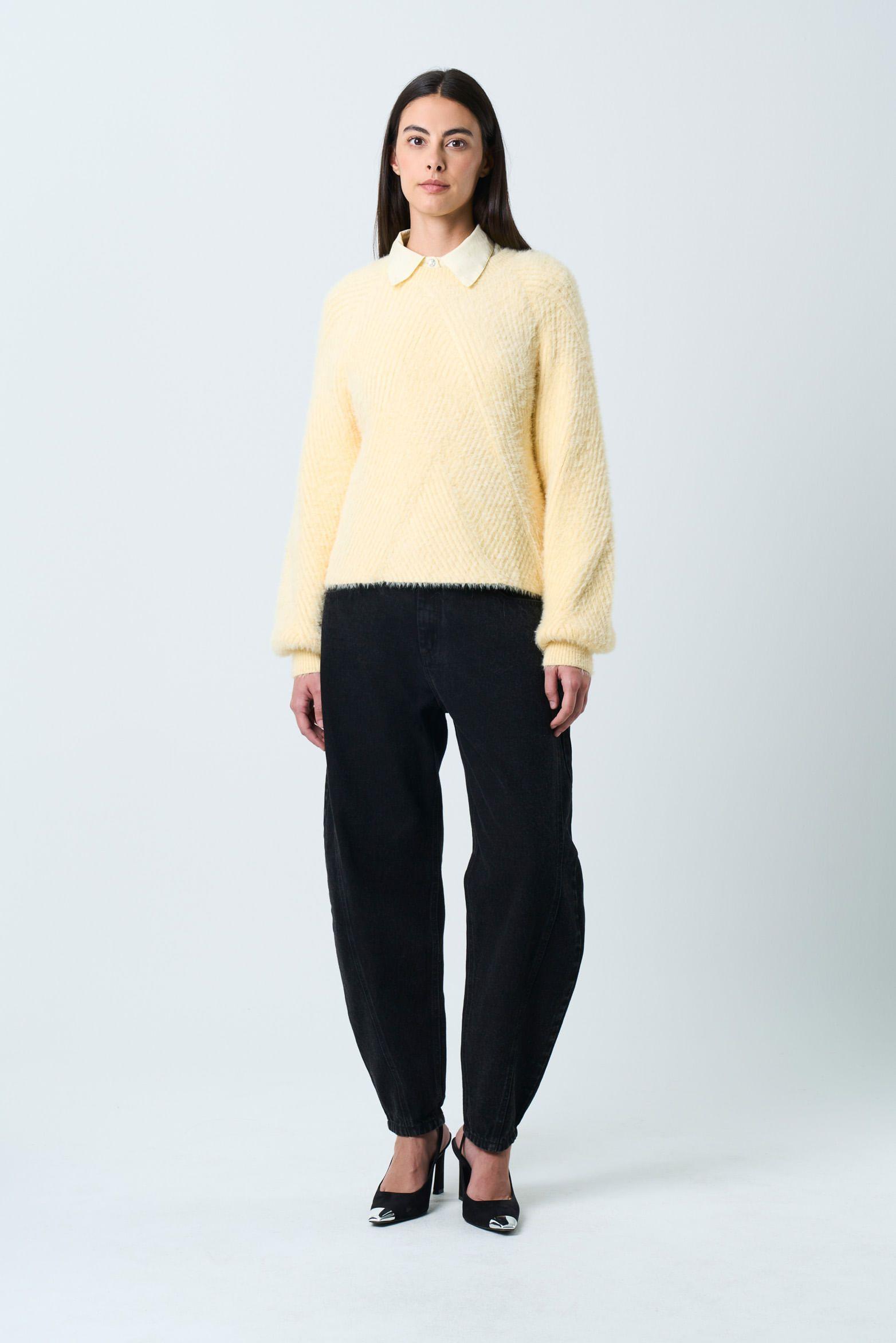 Vélez Sweater Liora Para Mujer Acanalado Asimétrico Amarillo-3