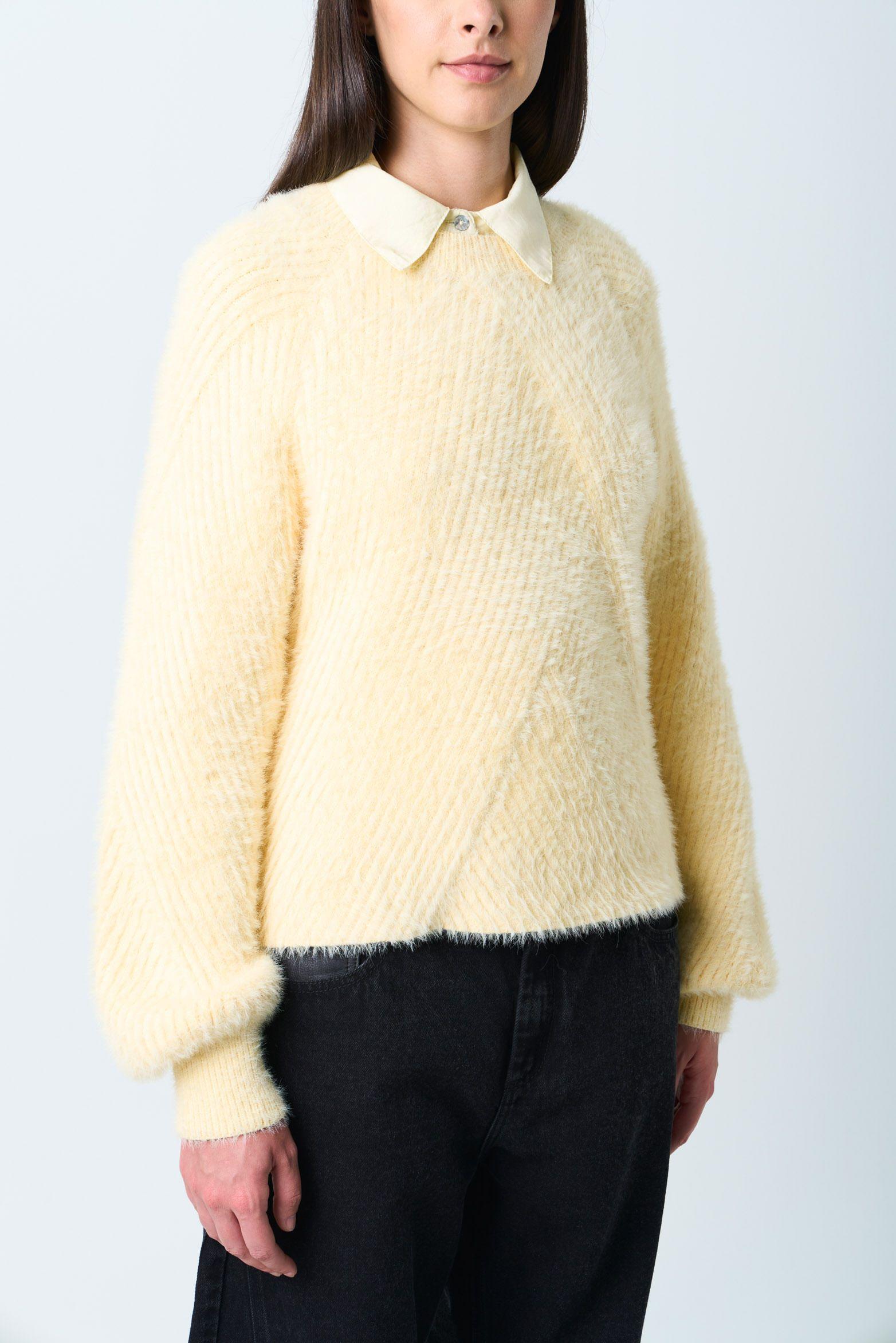 Vélez Sweater Liora Para Mujer Acanalado Asimétrico Amarillo-4