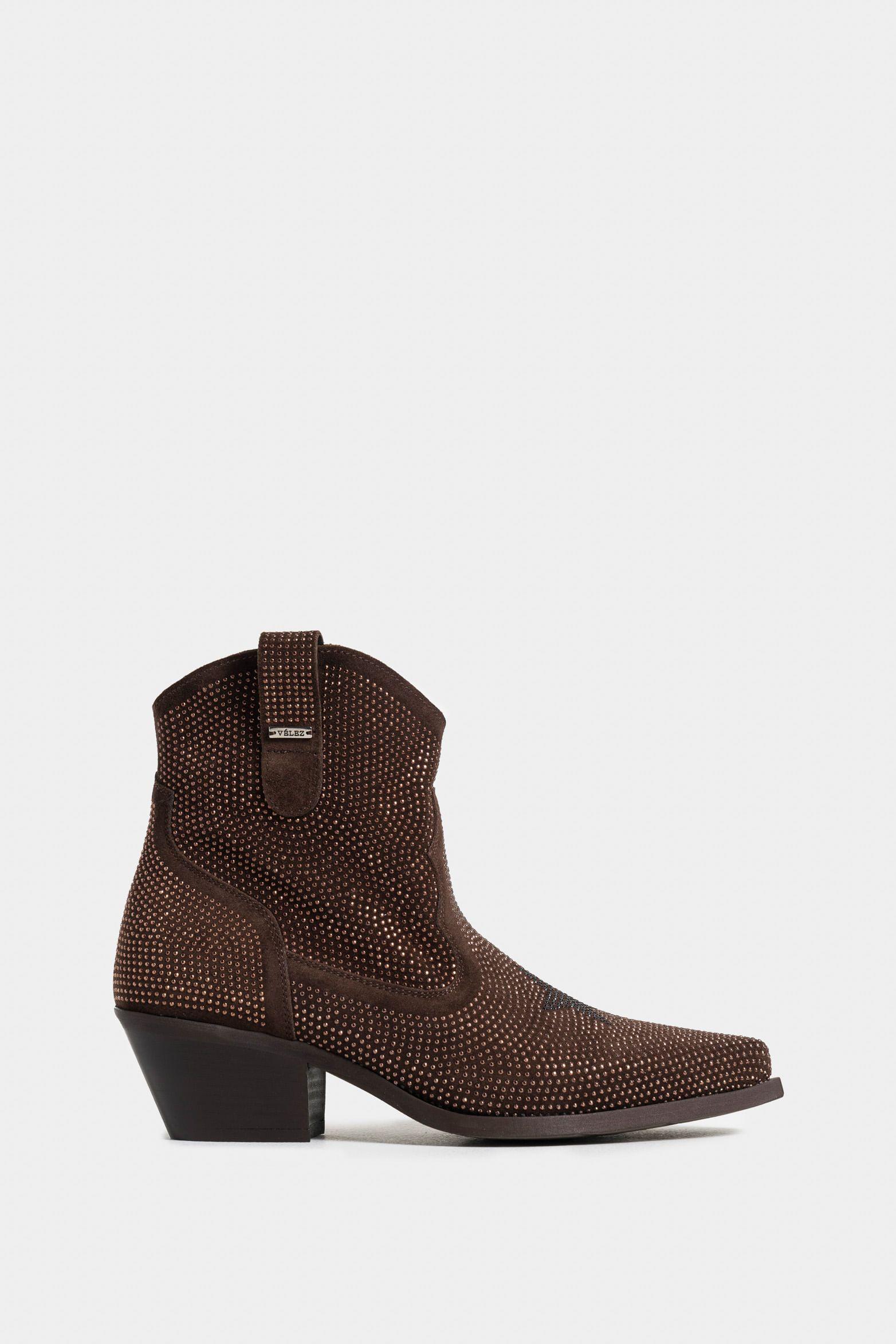 Botines tacón viana de cuero para mujer sesgos contraste Cafe-0