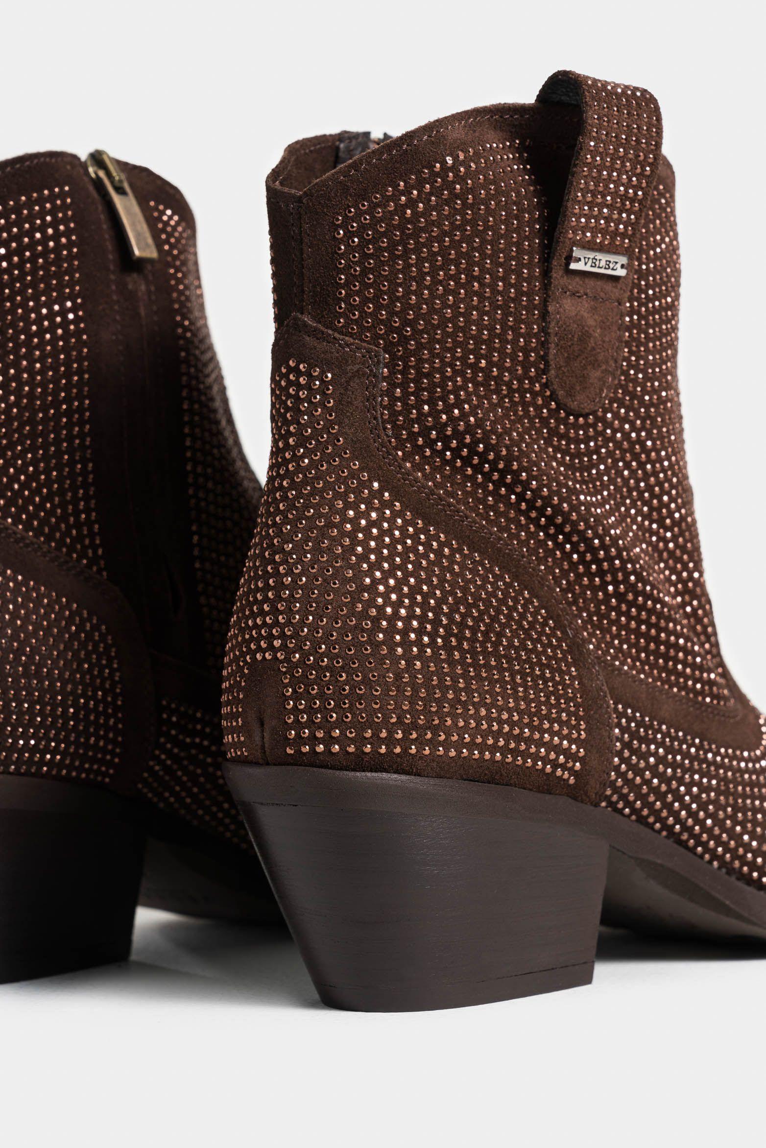 Botines tacón viana de cuero para mujer sesgos contraste Cafe-3