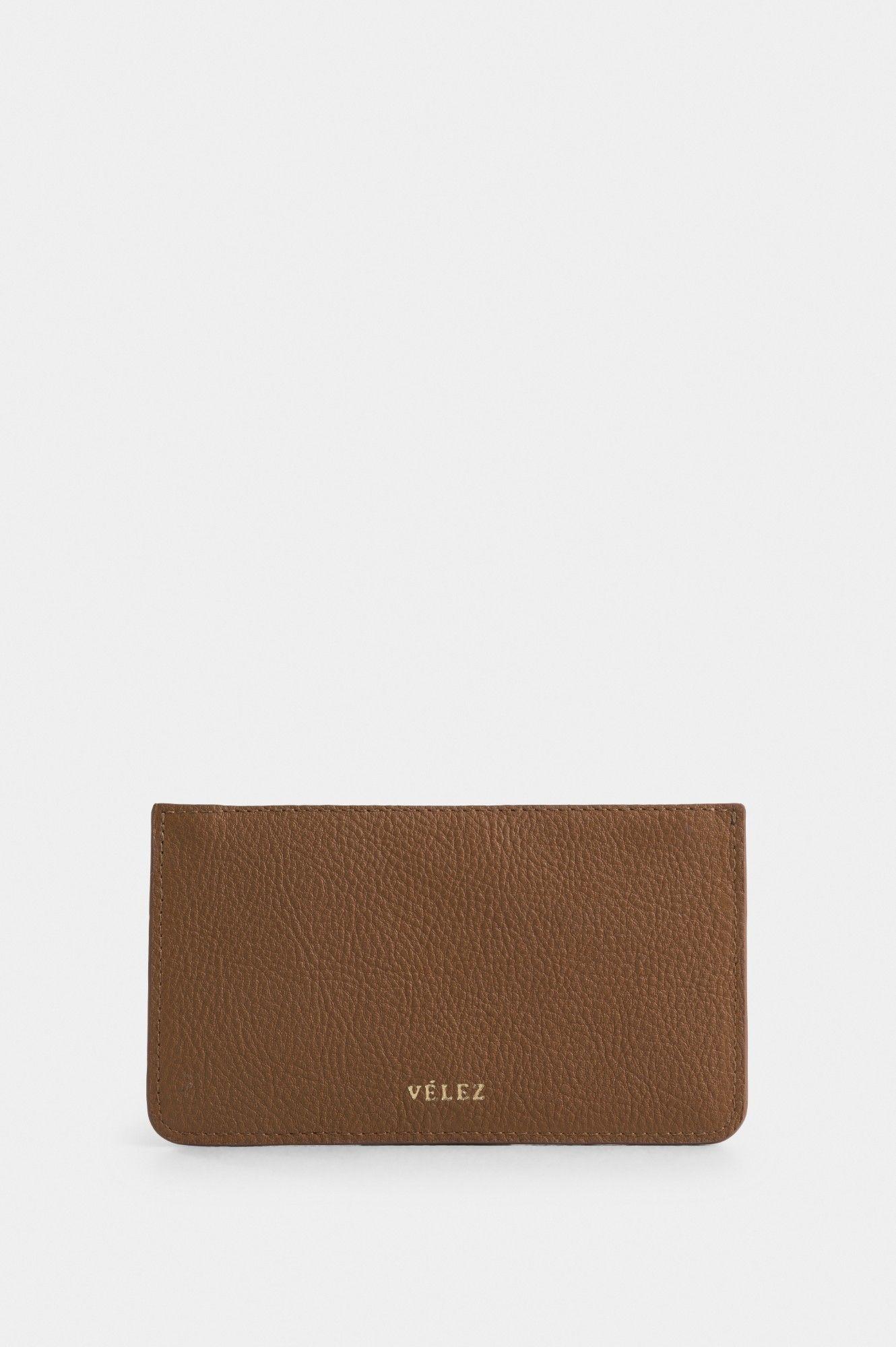 Vélez Porta Tarjetas Ava Cuero Mujer Detalle Jacquard Miel-0