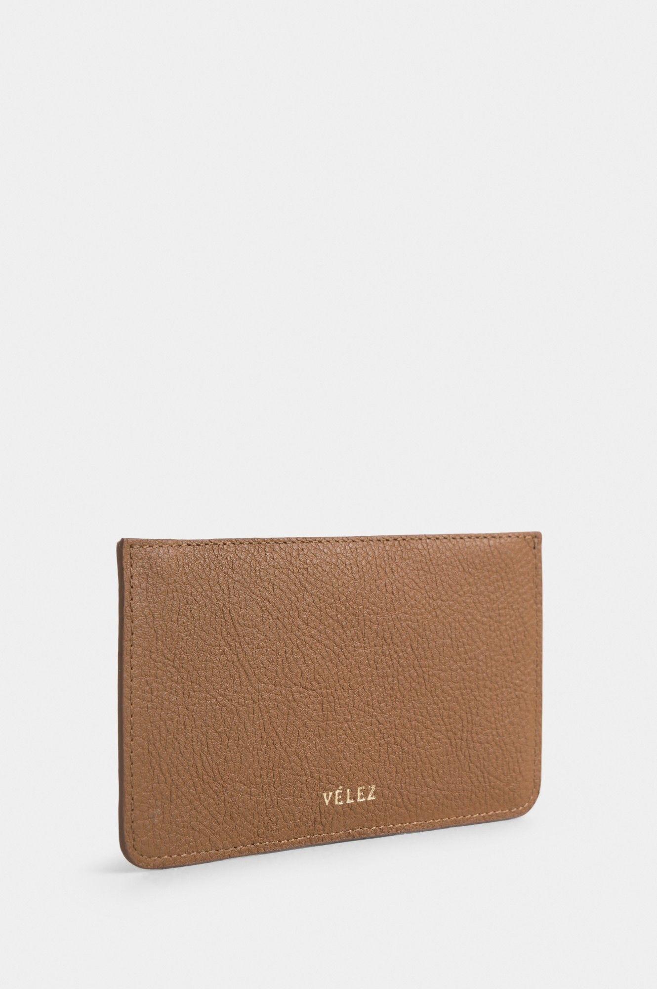 Vélez Porta Tarjetas Ava Cuero Mujer Detalle Jacquard Miel-1