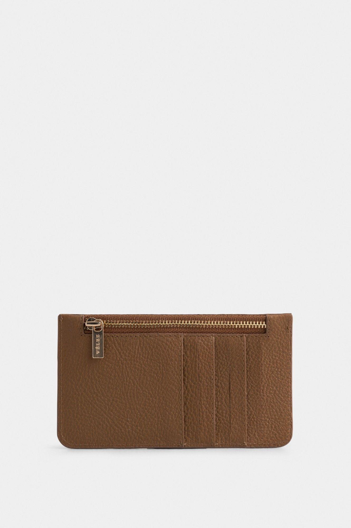 Vélez Porta Tarjetas Ava Cuero Mujer Detalle Jacquard Miel-2