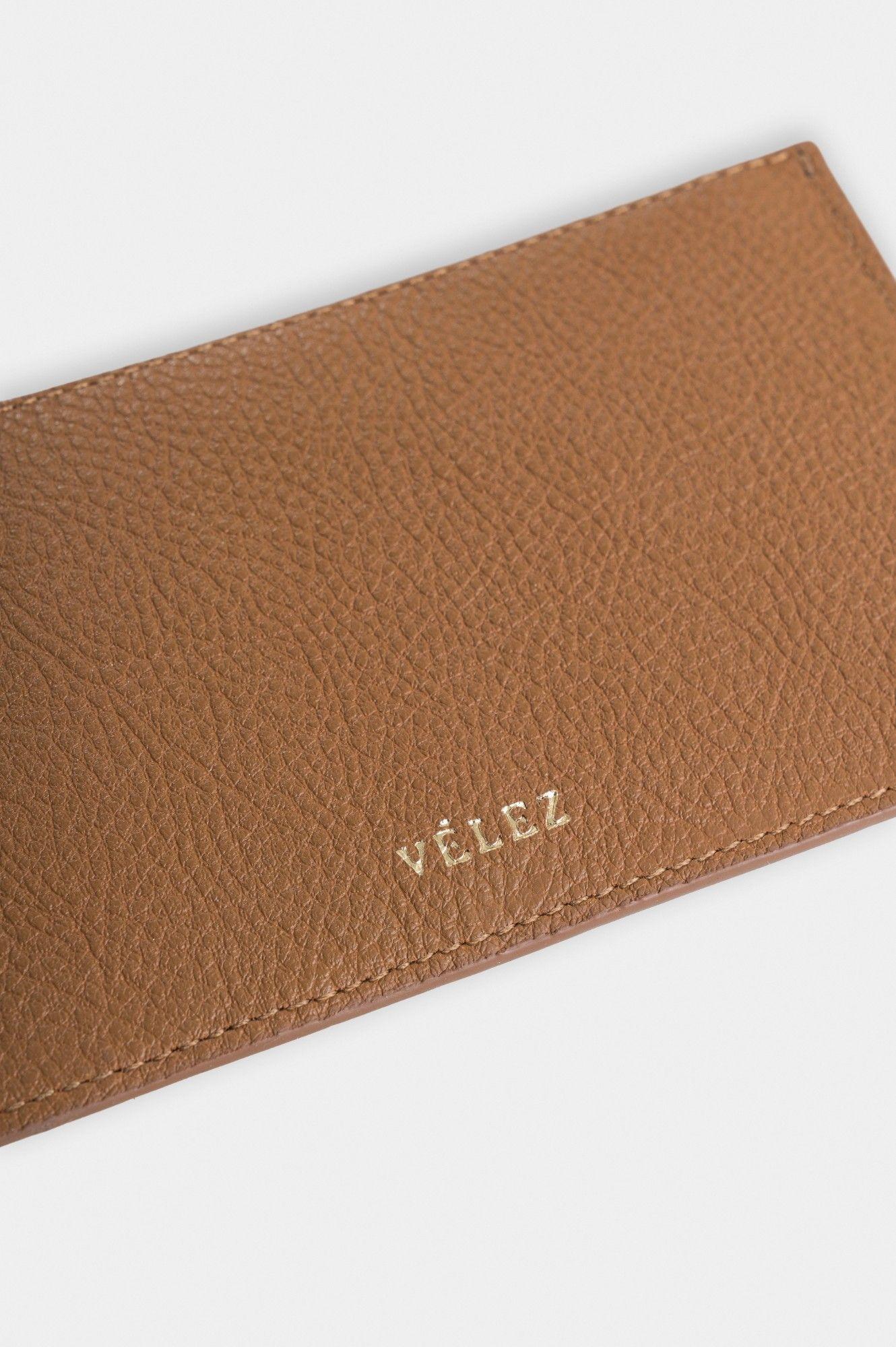 Vélez Porta Tarjetas Ava Cuero Mujer Detalle Jacquard Miel-3