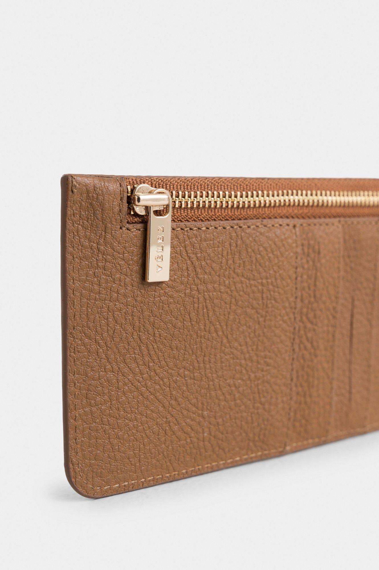 Vélez Porta Tarjetas Ava Cuero Mujer Detalle Jacquard Miel-4