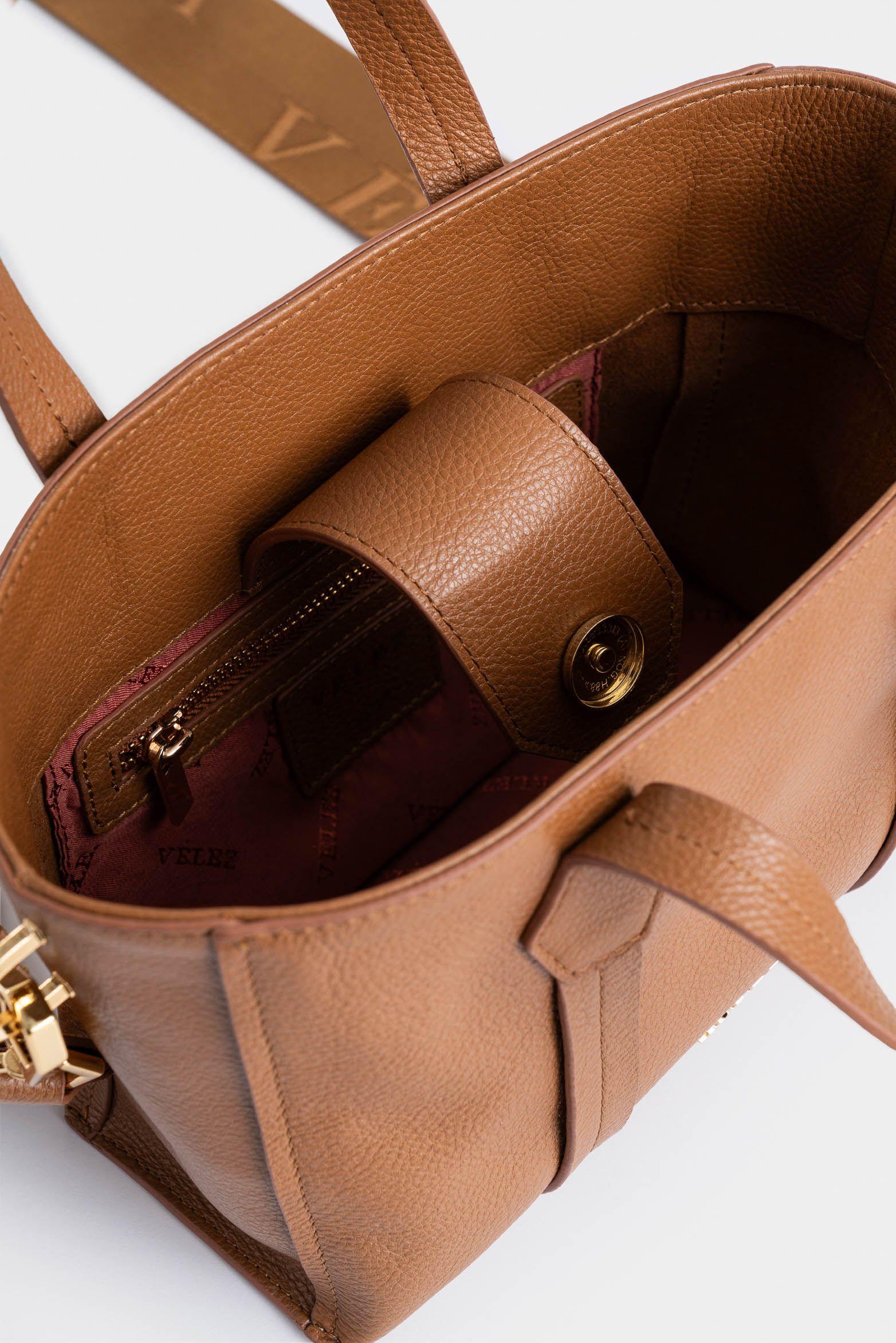 Vélez Manos Libres Nectaria Cuero Mujer Detalle Trenza Miel-4