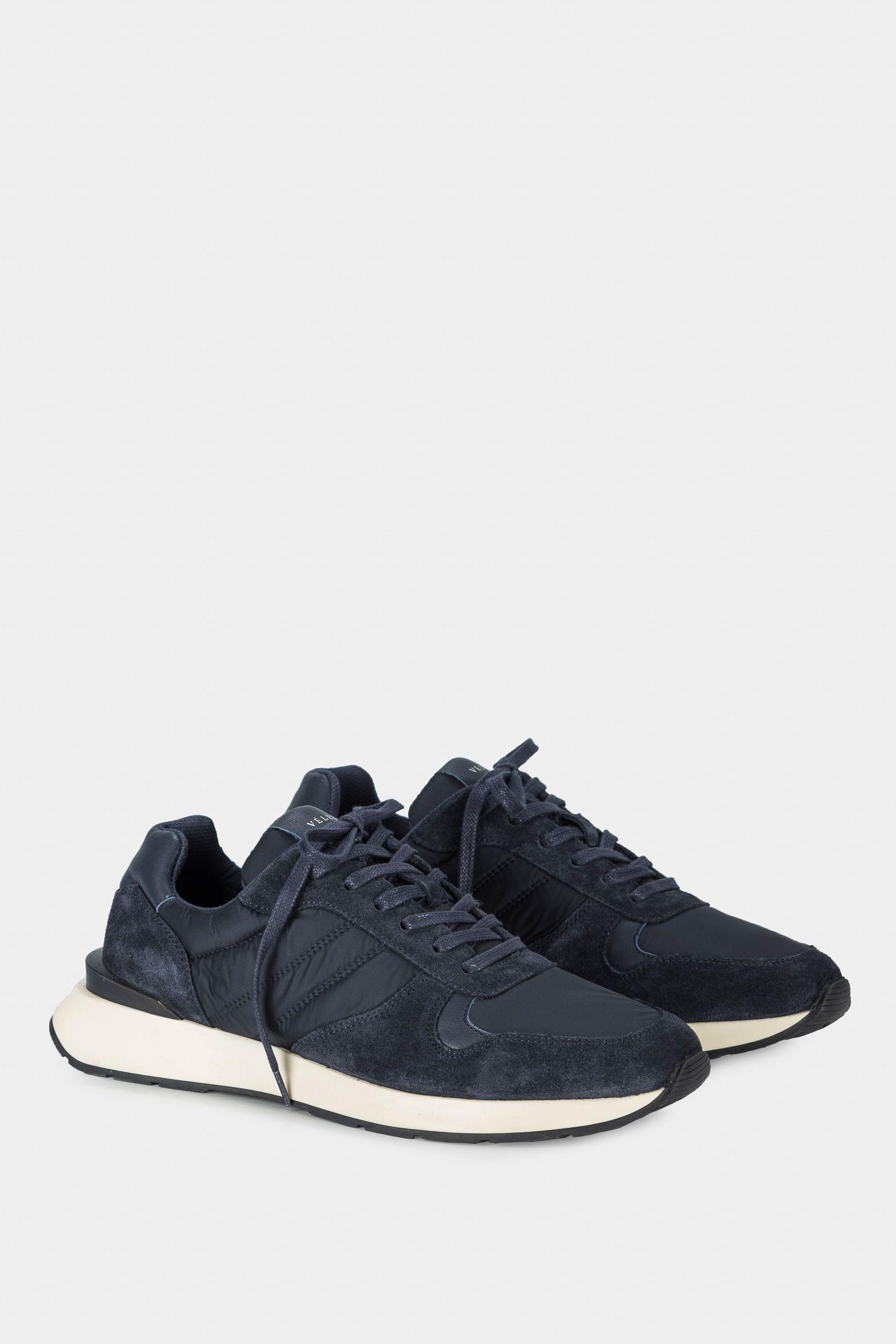 Zapatillas oporto de cuero por lona para hombre mezcla de teturas Azul Oscuro-1