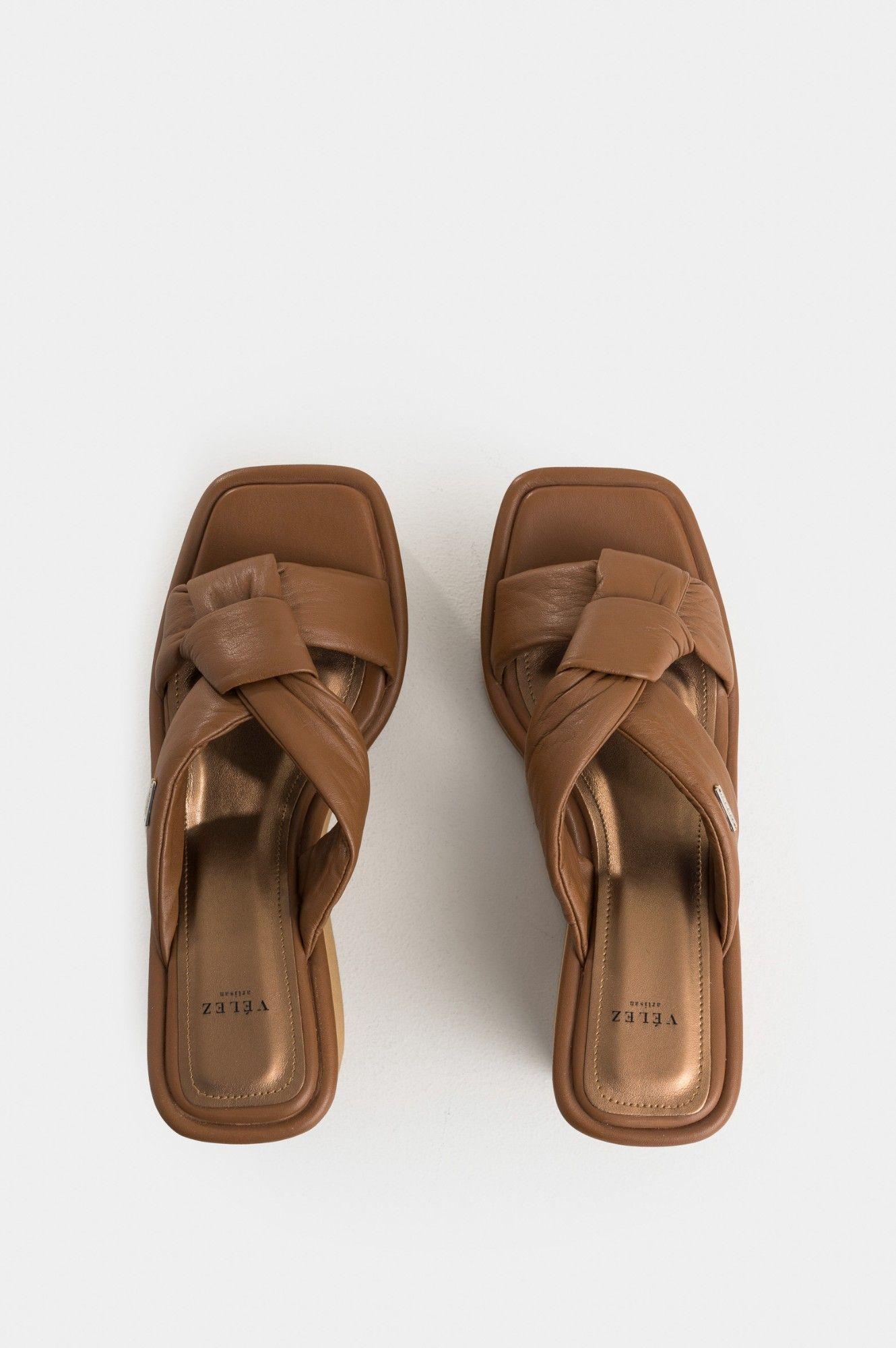 Vélez Sandalia Plataforma Resplandor Cuero Mujer Miel-3