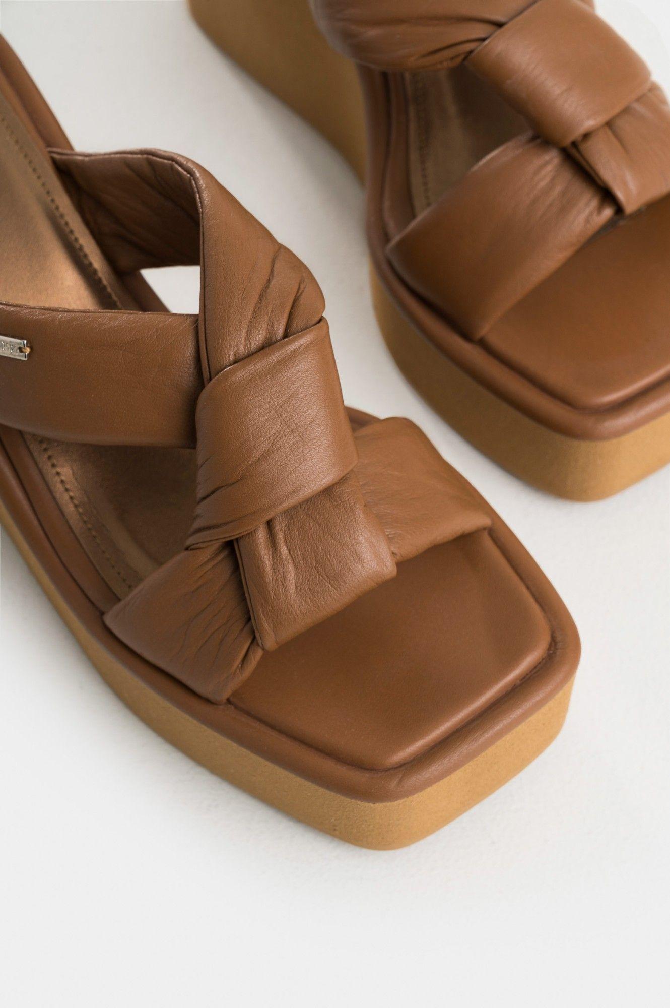 Vélez Sandalia Plataforma Resplandor Cuero Mujer Miel-4