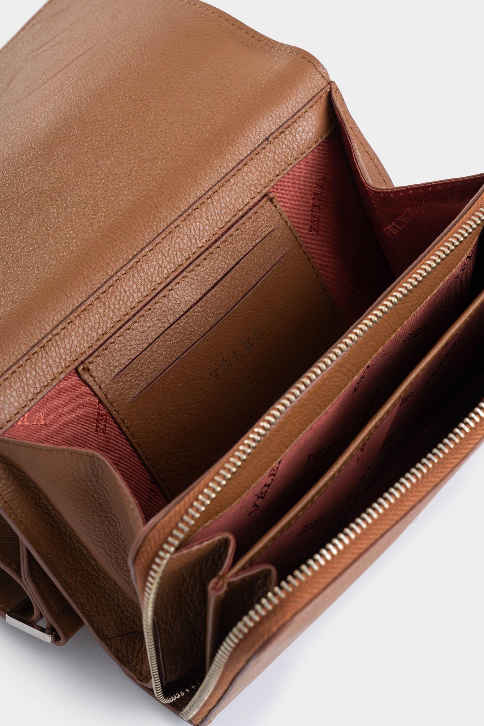 Manos libres mini Abi de cuero para mujer estructurado miel-4