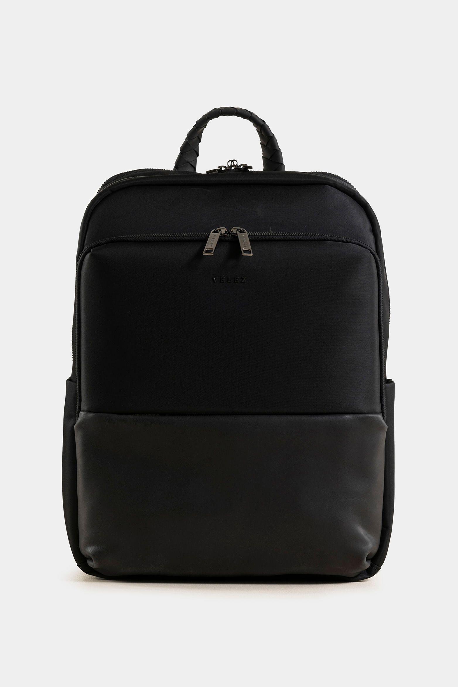 Mochila ryn de nylon reciclado para mujer manija trenzada Negro-0