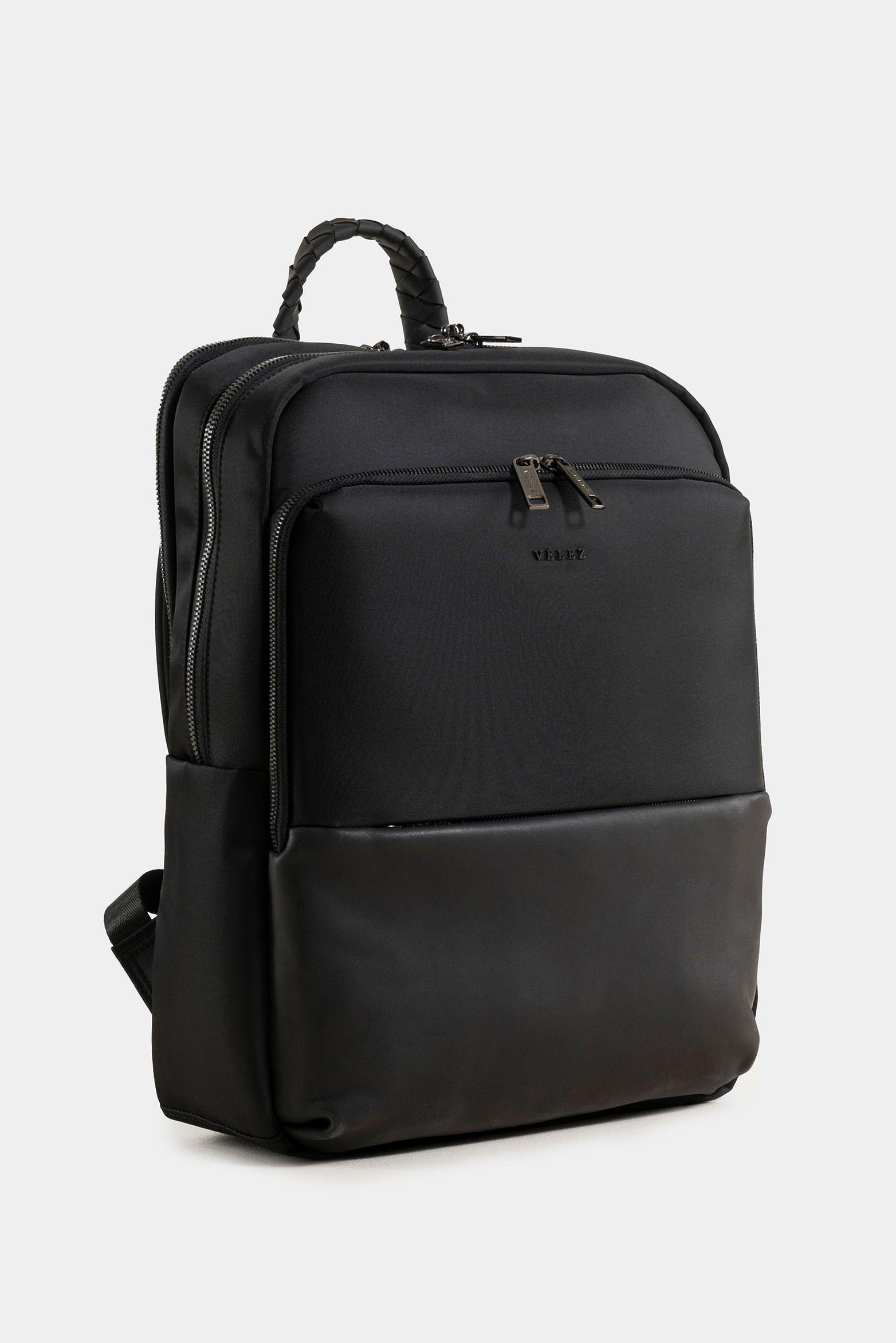 Mochila ryn de nylon reciclado para mujer manija trenzada Negro-1